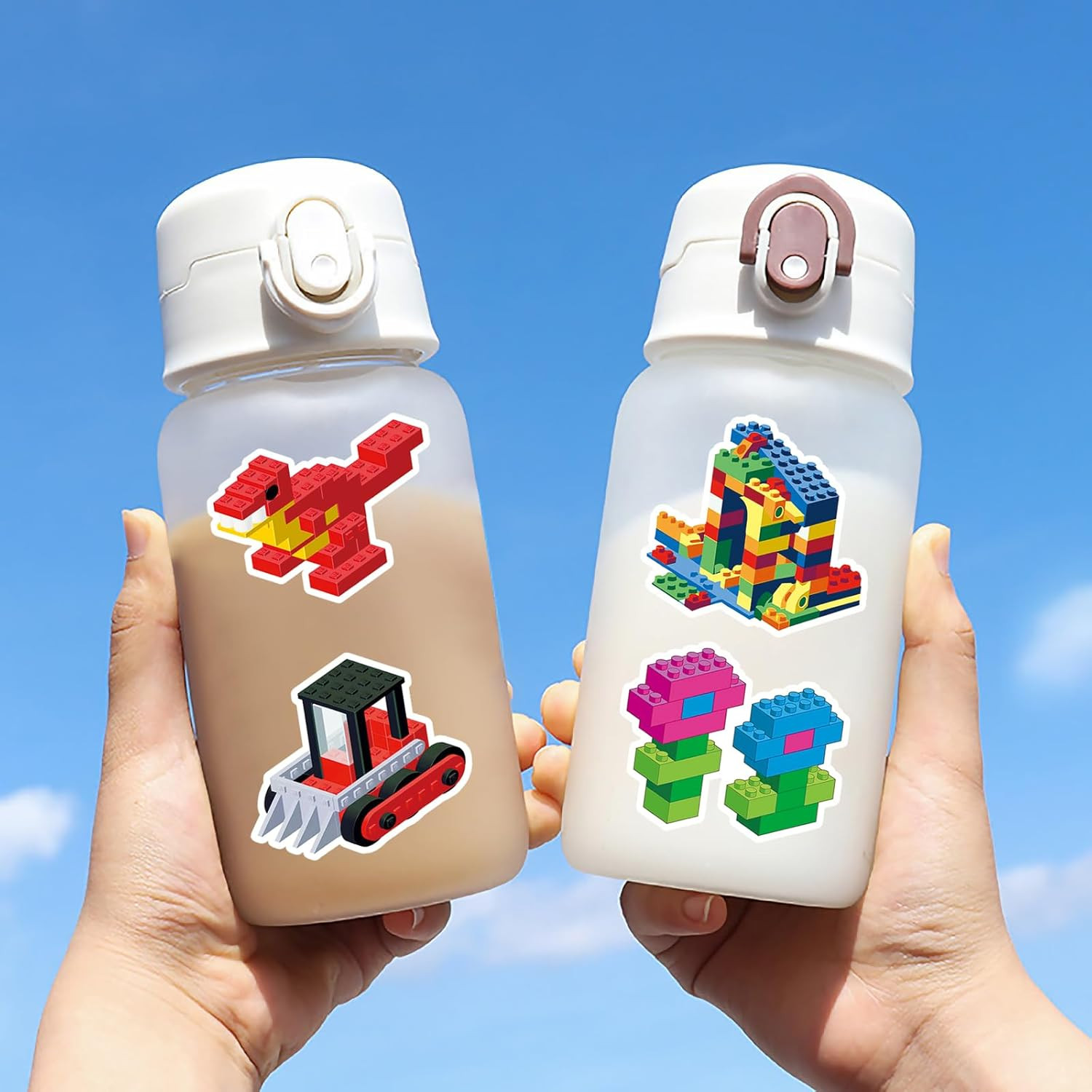 51 PCS Reusable Cartoon Building Block Stickers – Waterproof Decals for Kids