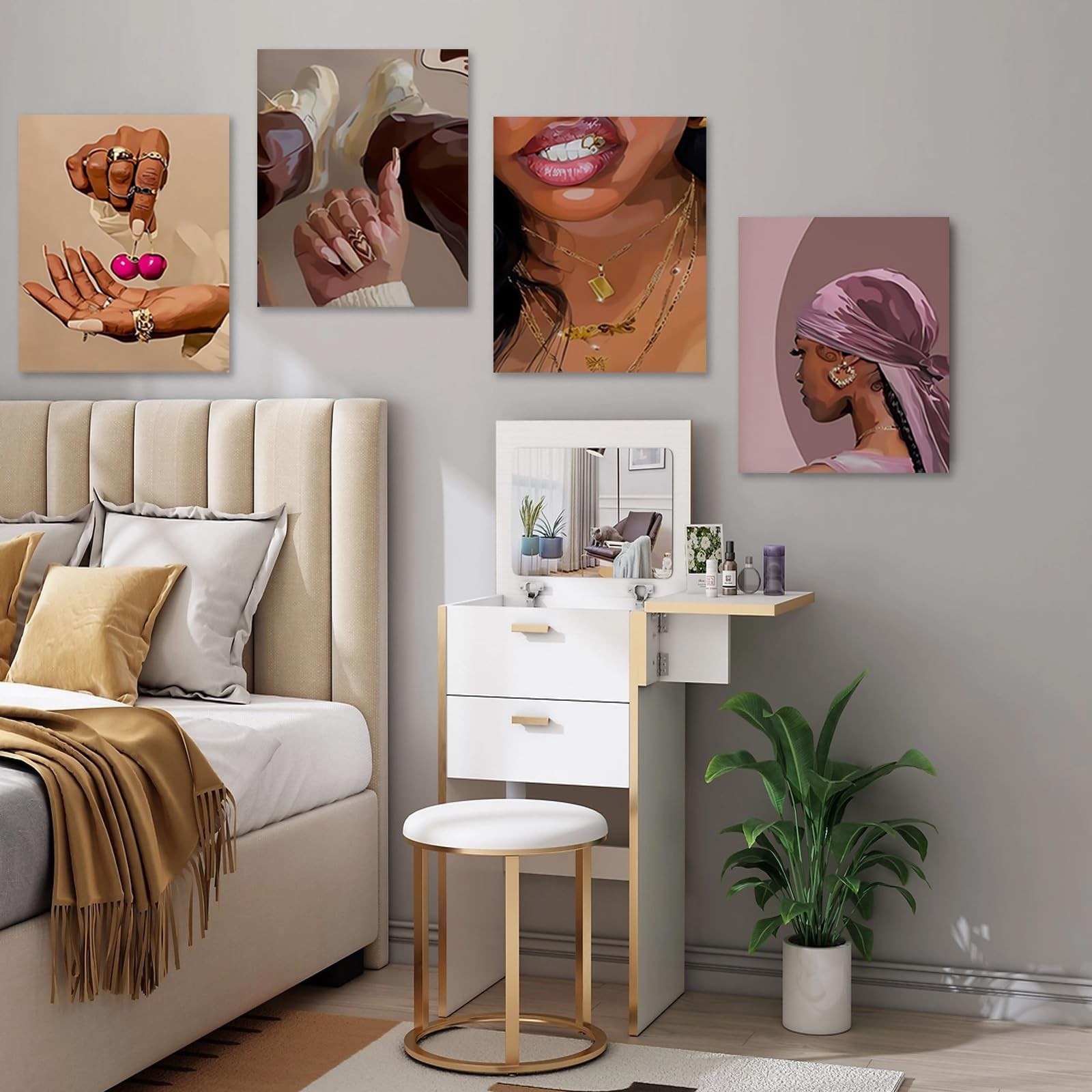 4 PCS Fashion Black Woman Aesthetic Poster Set Empowering Trendy Wall Art Abs…