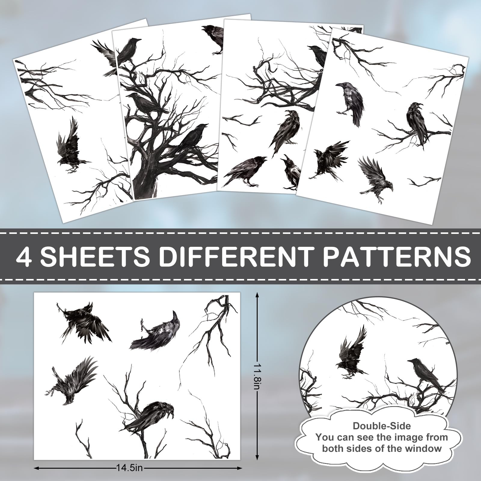JarThenaAMCS Halloween Crow Window Cling Stickers 11.8 x 14.5 inch, Black