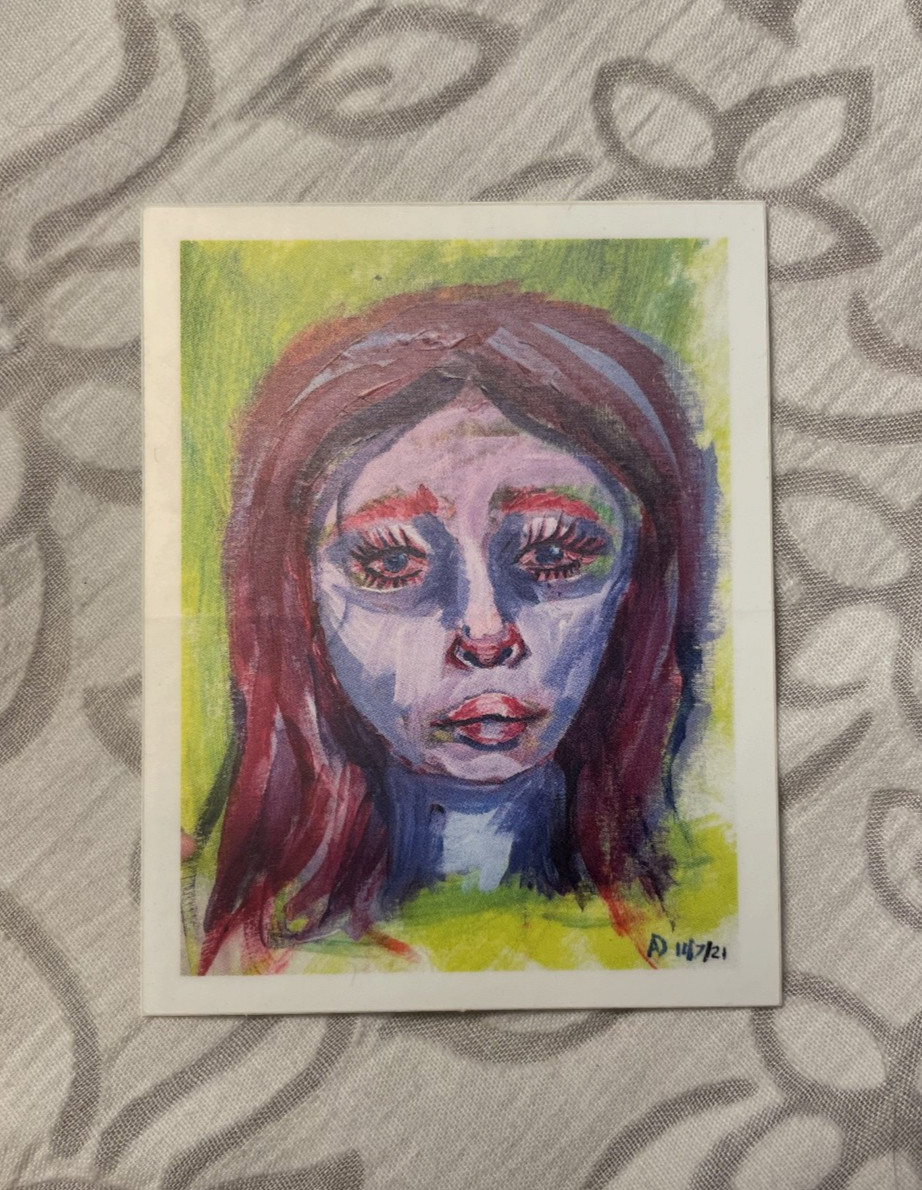 Purple, blue, and lime green original sticker (2.5×2 inches)
