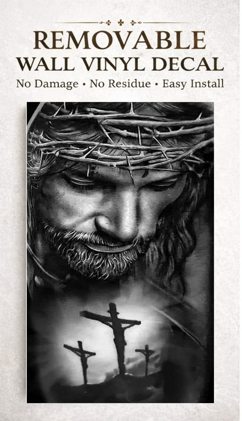 Jesus Diamond Religious Wall Vinyl Decal Graphic (Removable Adhesive Backing)
