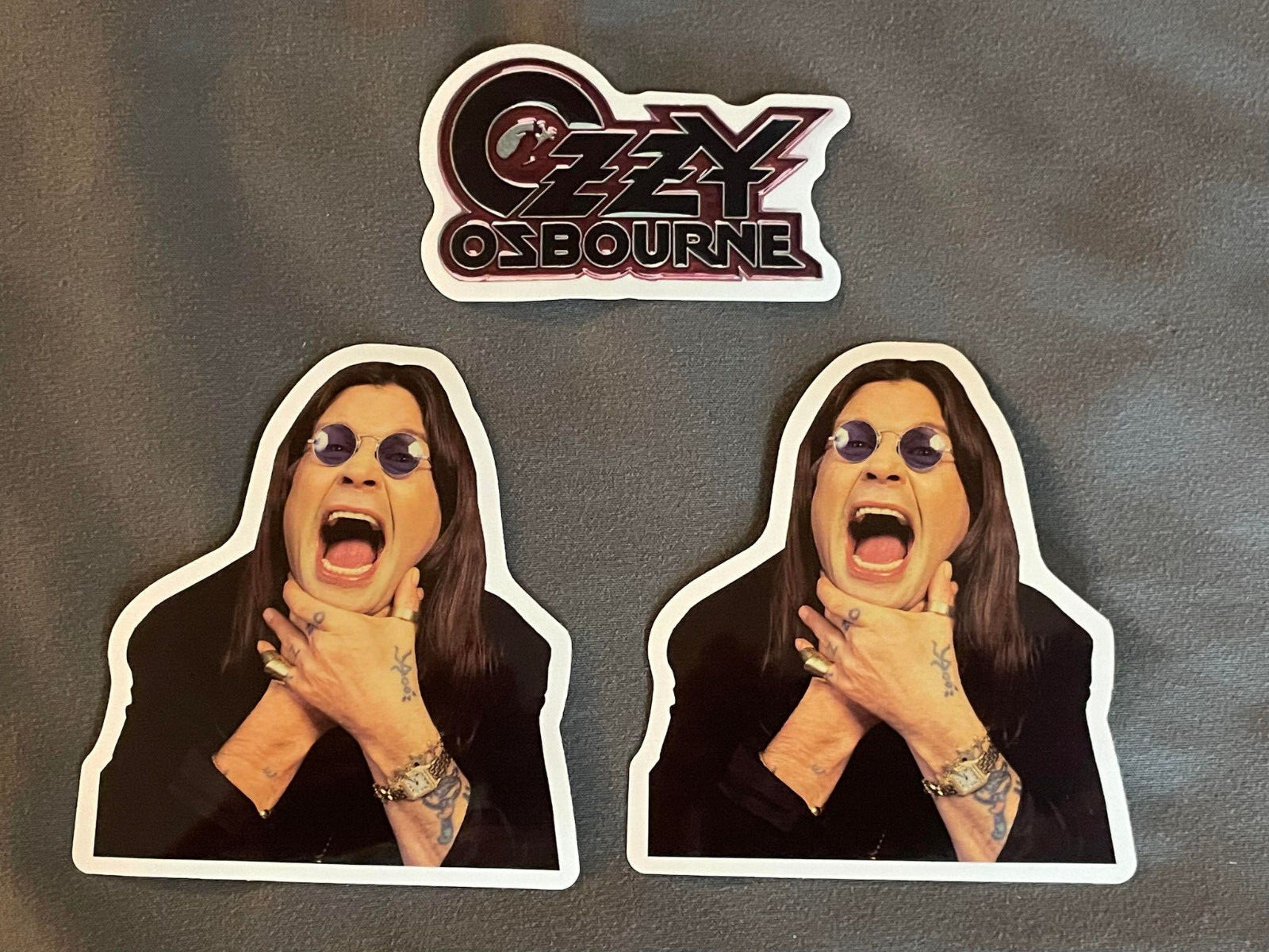 Lot (3) OZZY OSBOURNE 1 1/2" to 3" PHOTO Logo STICKERS Black Red FAST! FREE SHIP
