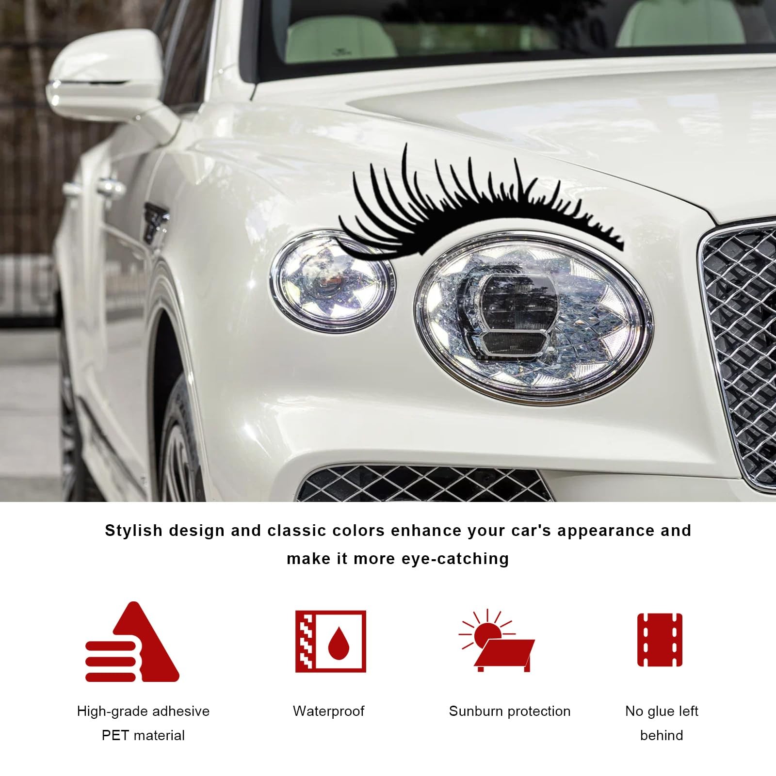 2 PCS Eyelash Decal for Car Headlight, Waterproof Funny Bumper Window Eyelashes