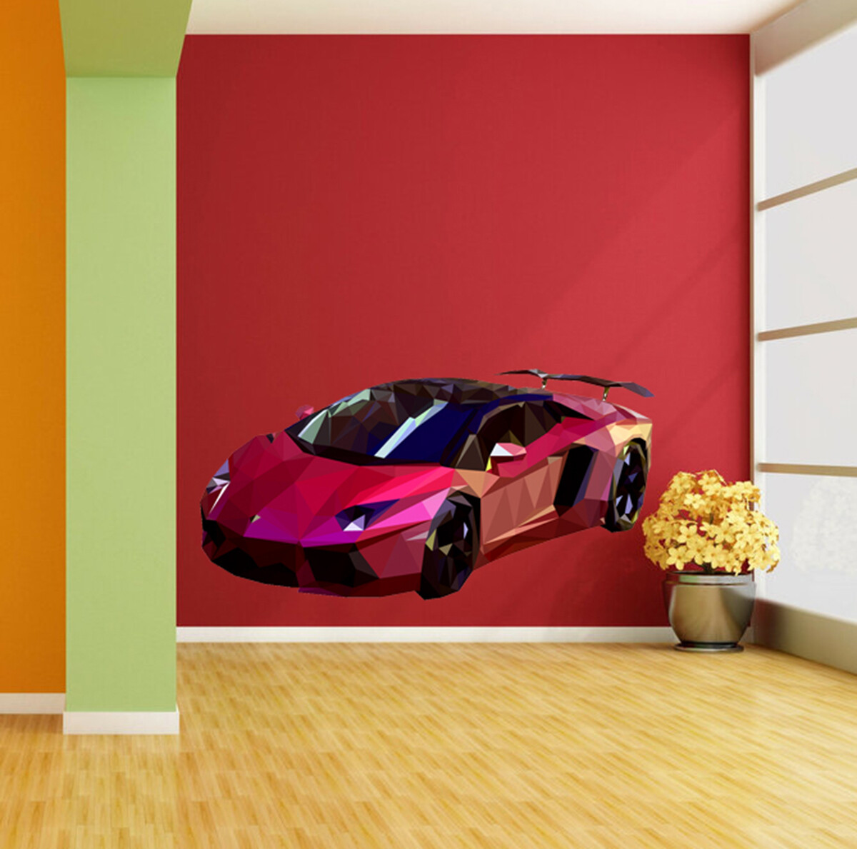Sport car Sticker, Car Decal, Polygonal Sport car Decor, Car Wall Art