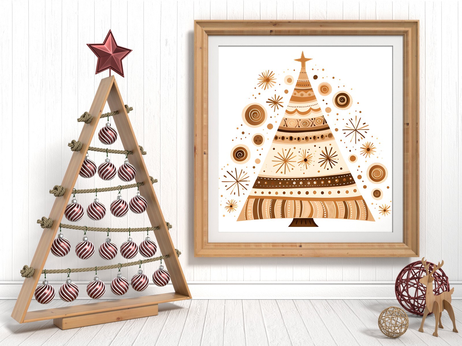 Neutral Christmas Folk Art Tree UV DTF Sticker Transparent Decal