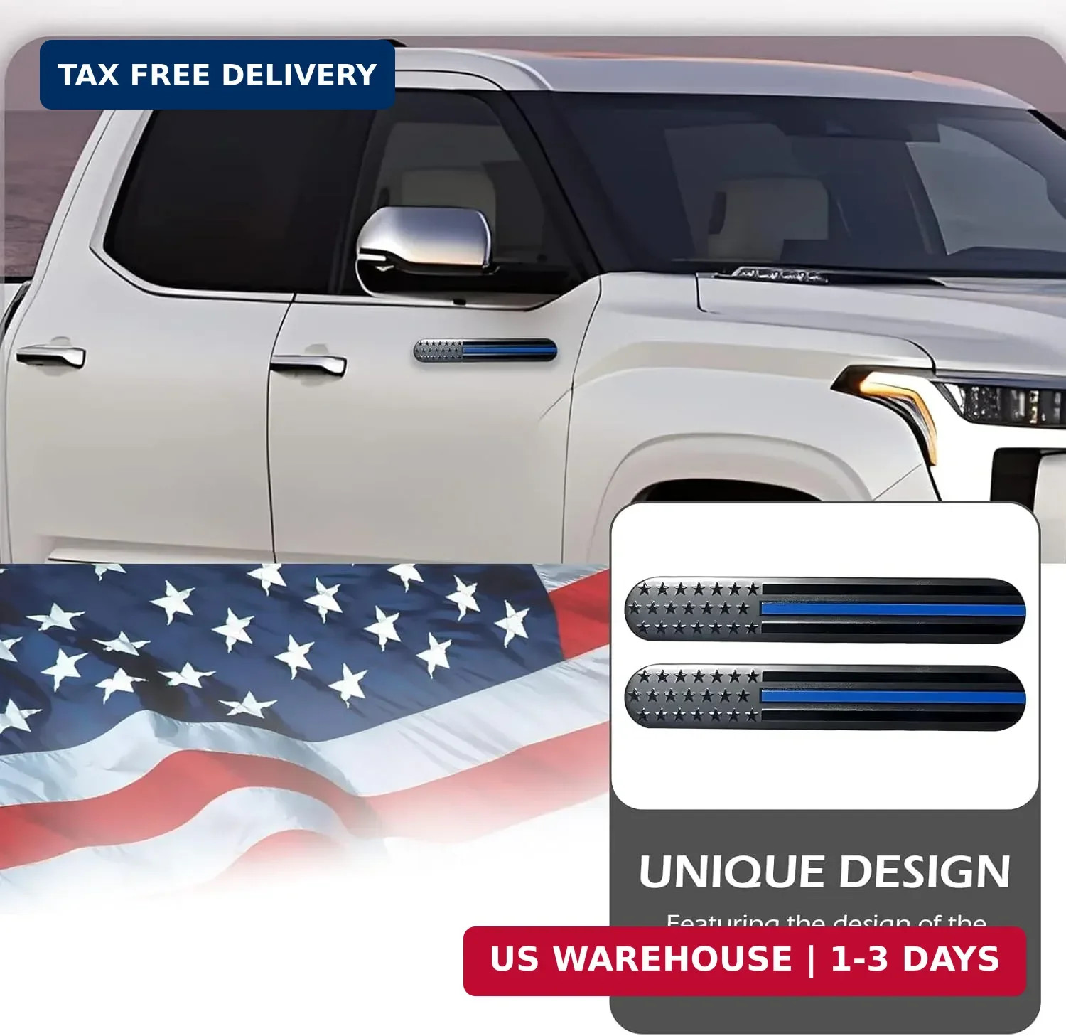 2PCS American Flag Emblem Decal, 3D Embossed Metal Badge Sticker, Car Window Bum