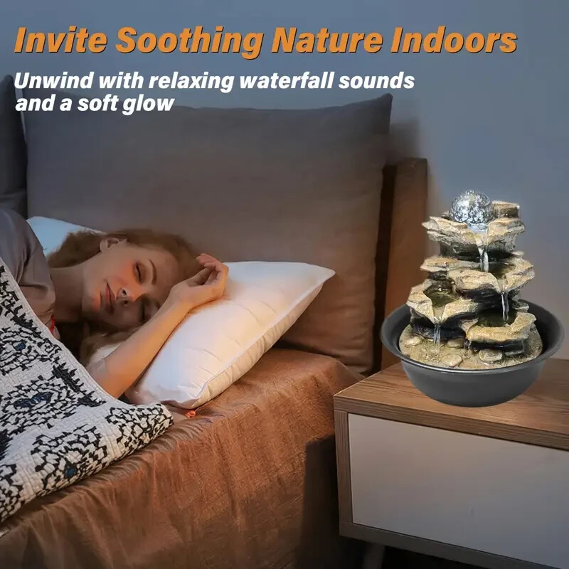Resin Fountain Indoor Waterfall Fountains LED Light Realistic Rock Design Gift