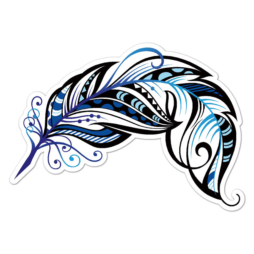 Blue + Black Feather, Vinyl Decal Sticker, Indoor Outdoor, 3 Sizes, #8631