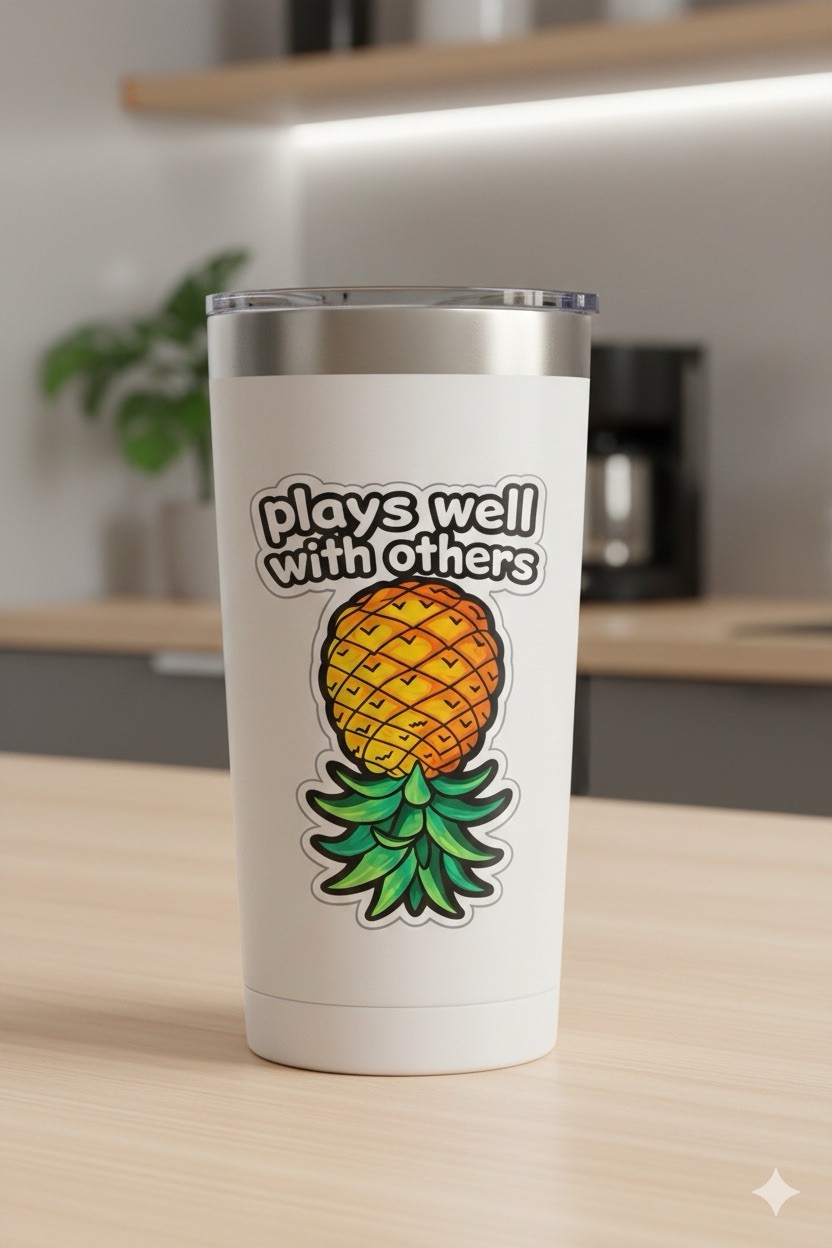 Funny Upside down Pineapple “plays Well With Others” 3” Sticker For Swingers