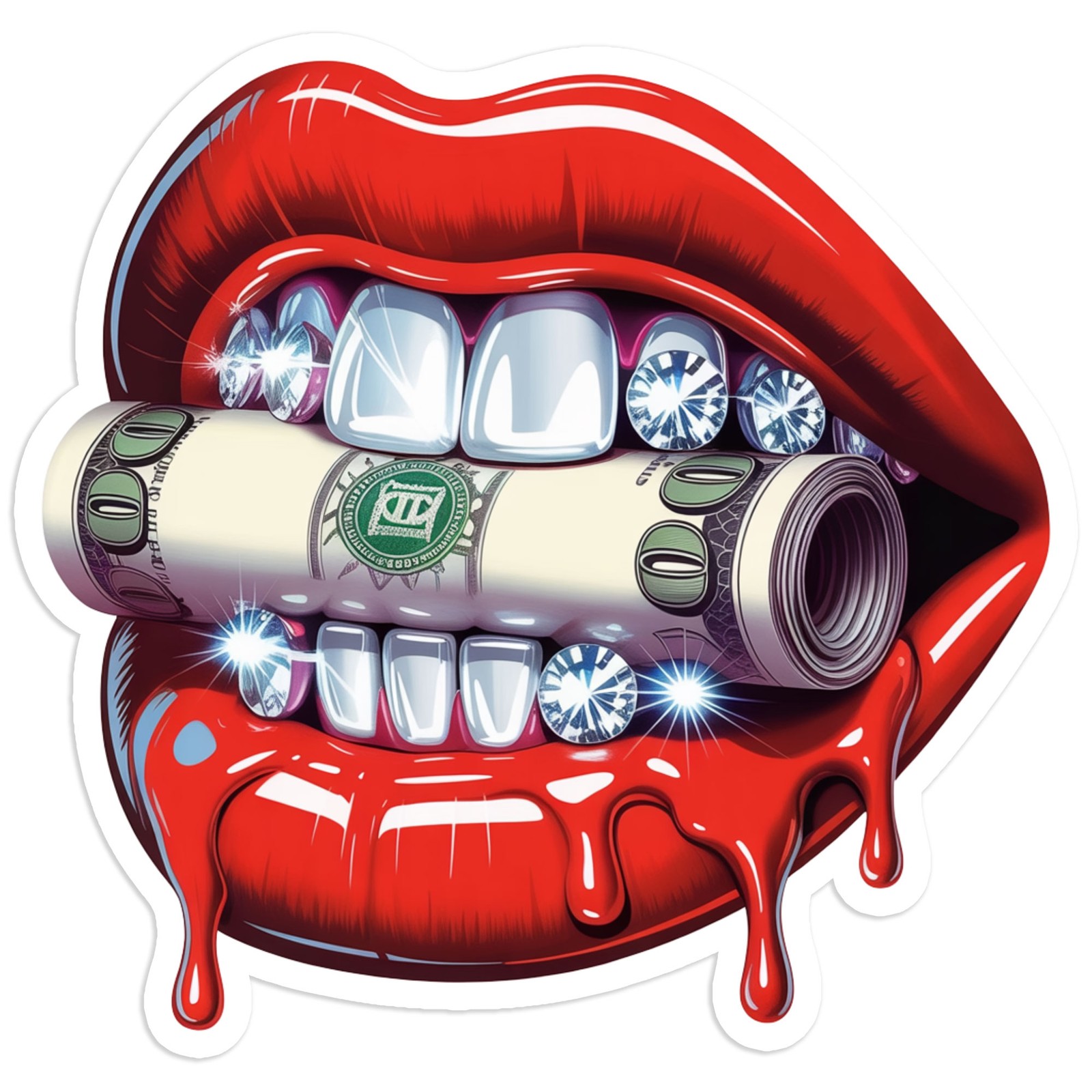 Red Lips with Grills – Vinyl Decal Sticker – Car Window Laptop – #1635