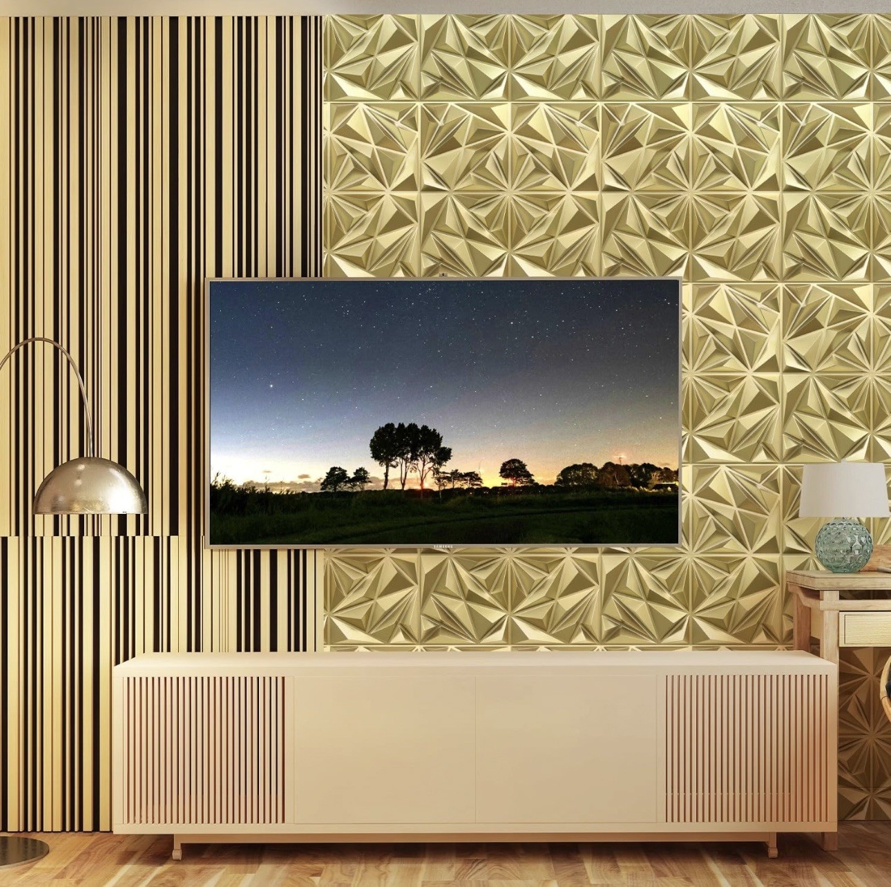 Champaign Gold 3D Diamond Wall Panels – 33 Pack, 12"x12" Decor