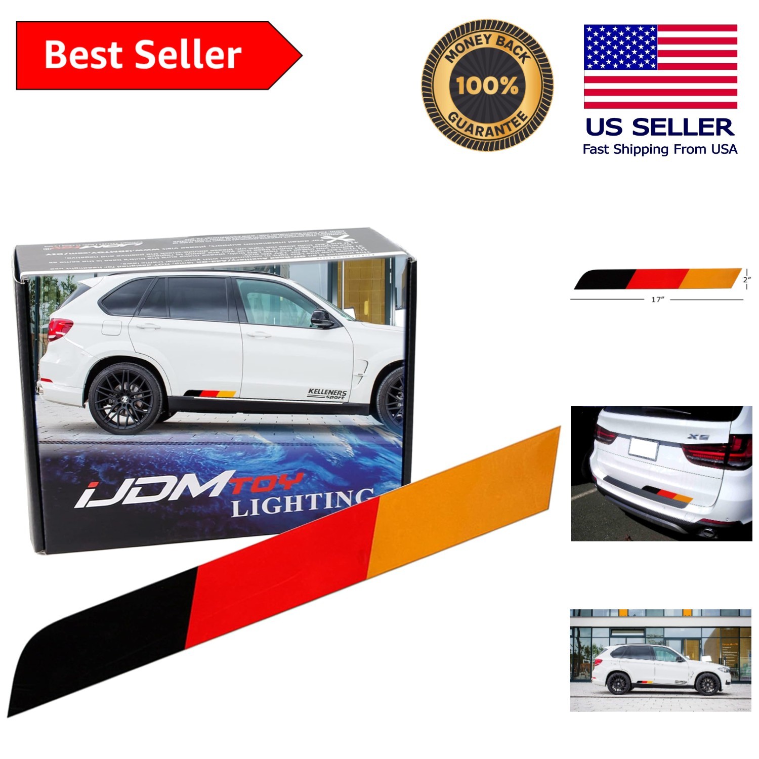 High-Quality 17×2-Inch Reflective Flag Stripe for Car Customization
