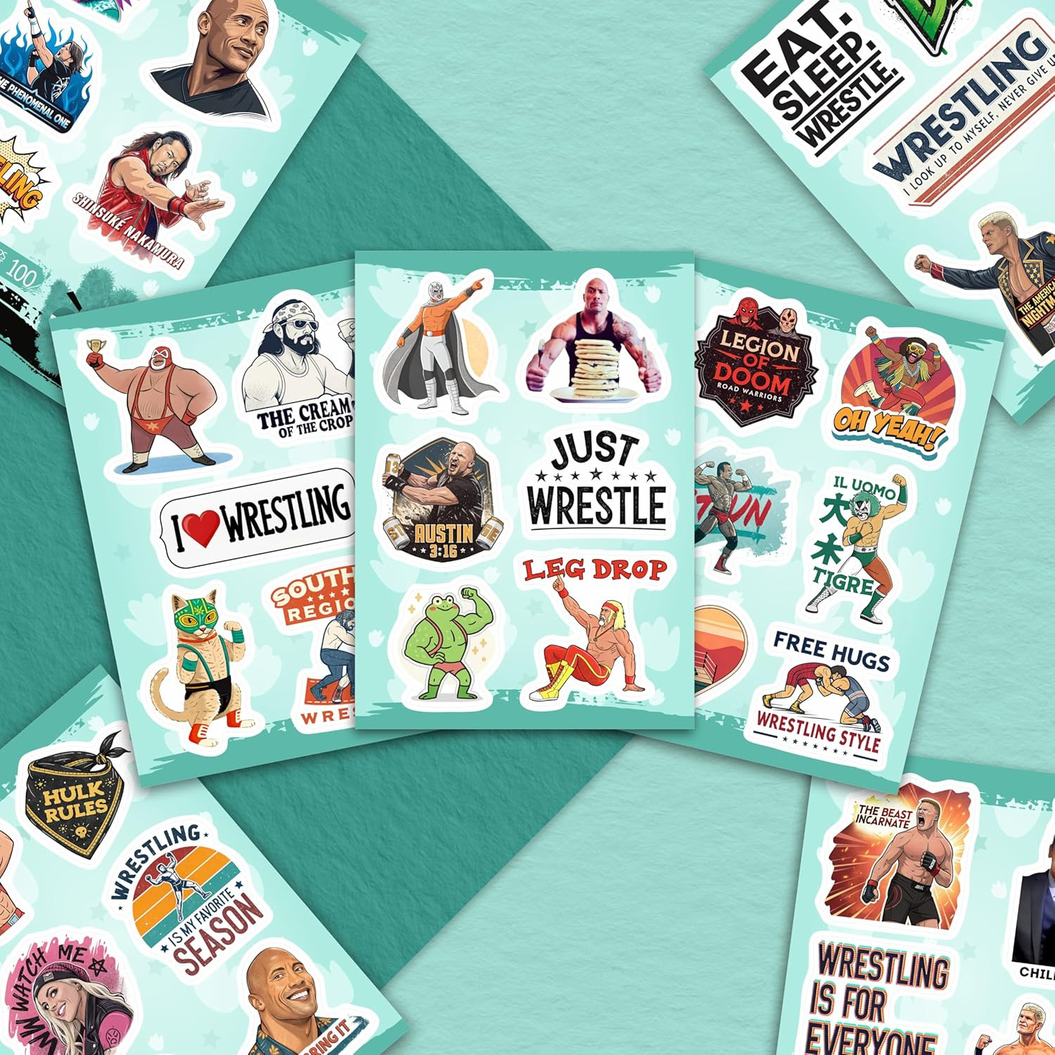 100Pcs Wrestling Stickers Pack – Fighter Vinyl Decals, Water Bottle, Laptop – Wa