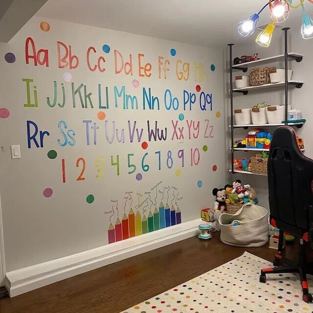 Watercolor Rainbow Alphabet Wall Decal Set Upper Case Lower Case Numbers Rainbow