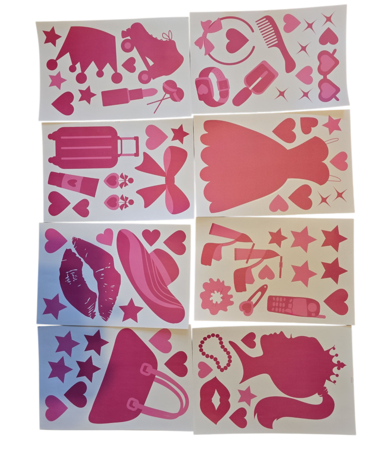 8 Sheets Pink Fashion Girl Themed Wall Decals Stickers Hearts Stars Bags