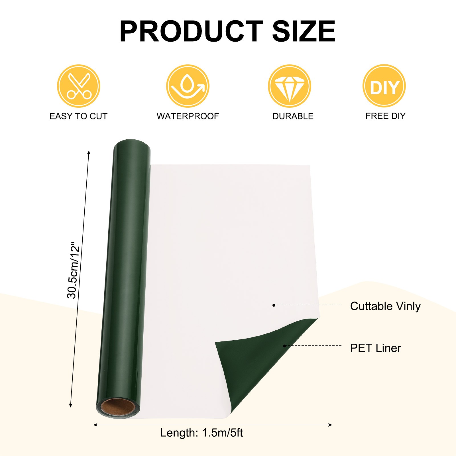 Dark Green Permanent Vinyl, 12"" x 5ft Roll for Cricut