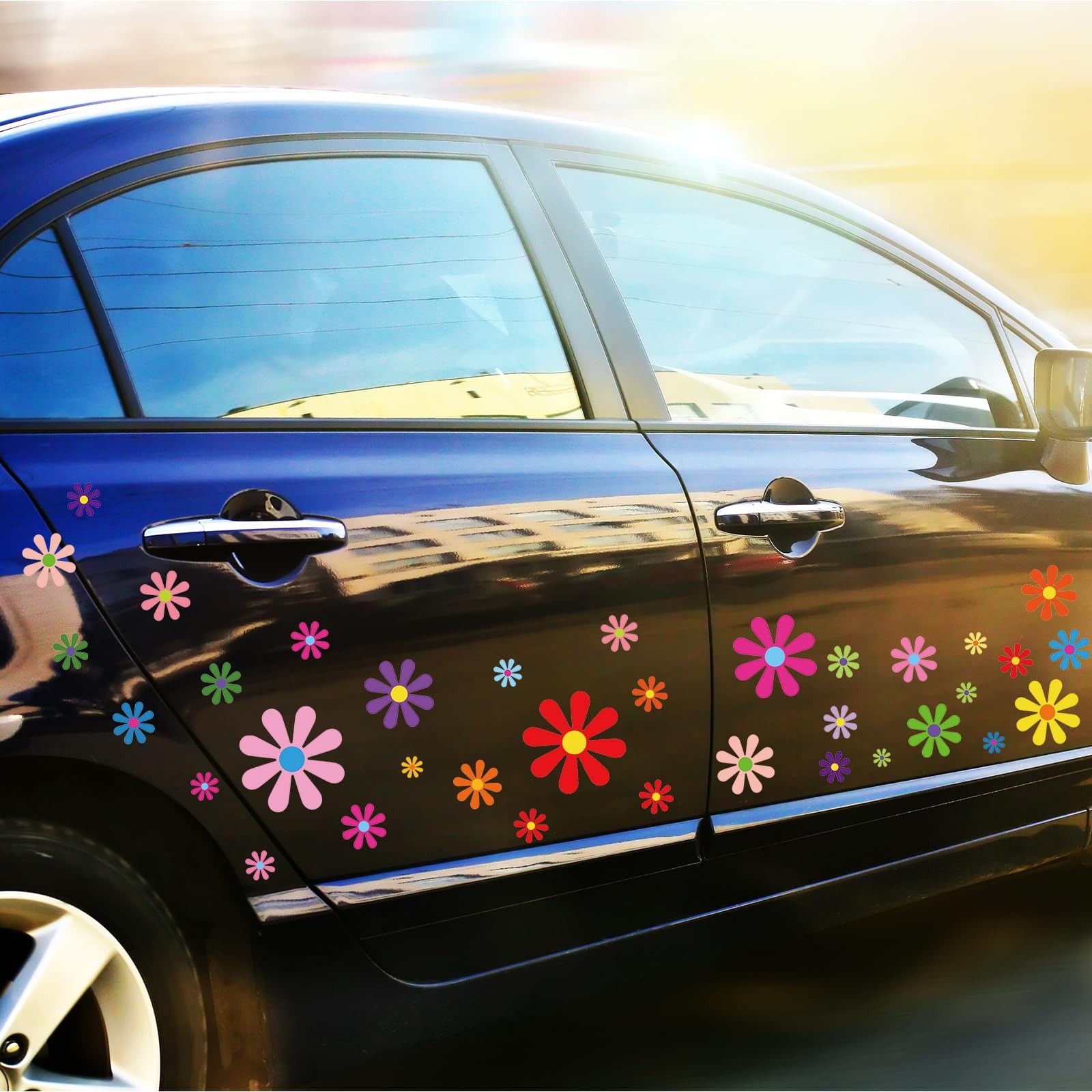130 Pcs Flower Car Decals Daisy Flowers Stickers Self Adhesive Retro Stickers