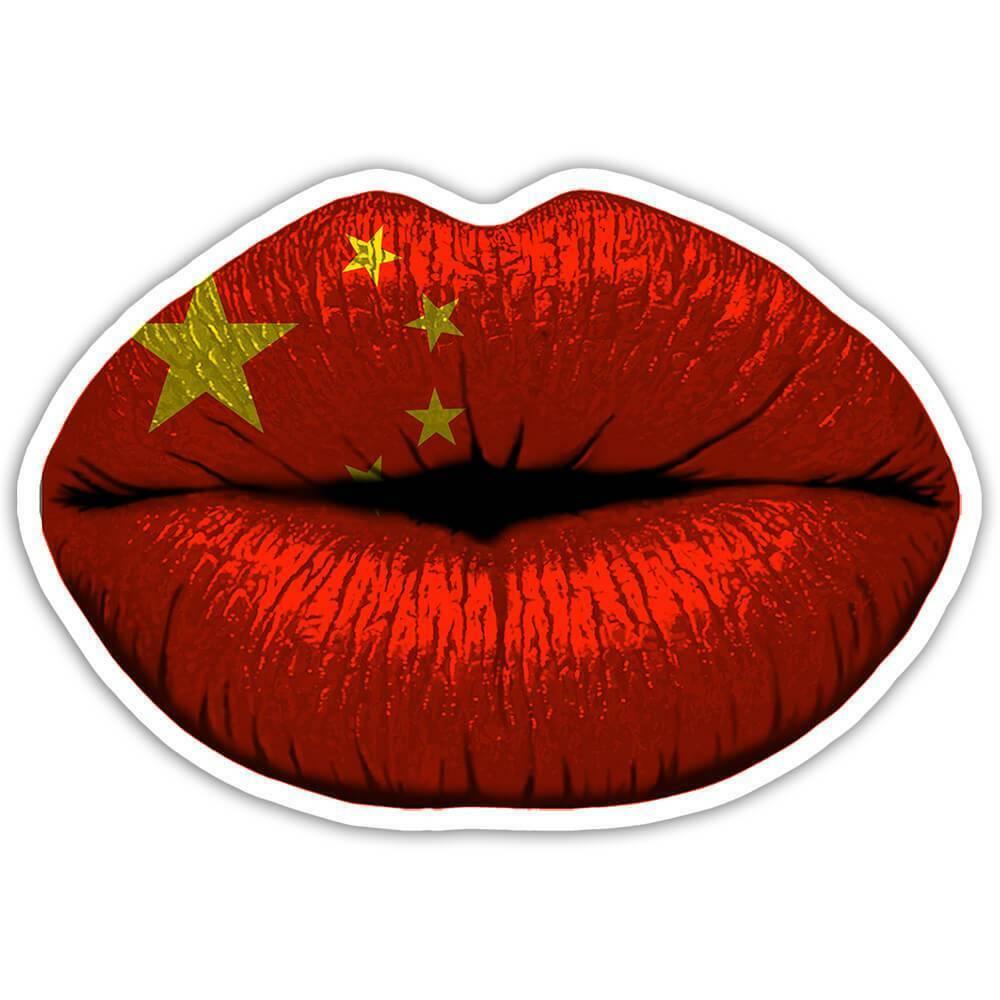 Gift Sticker : Lips Chinese Flag China Expat Country For Her Woman Feminine