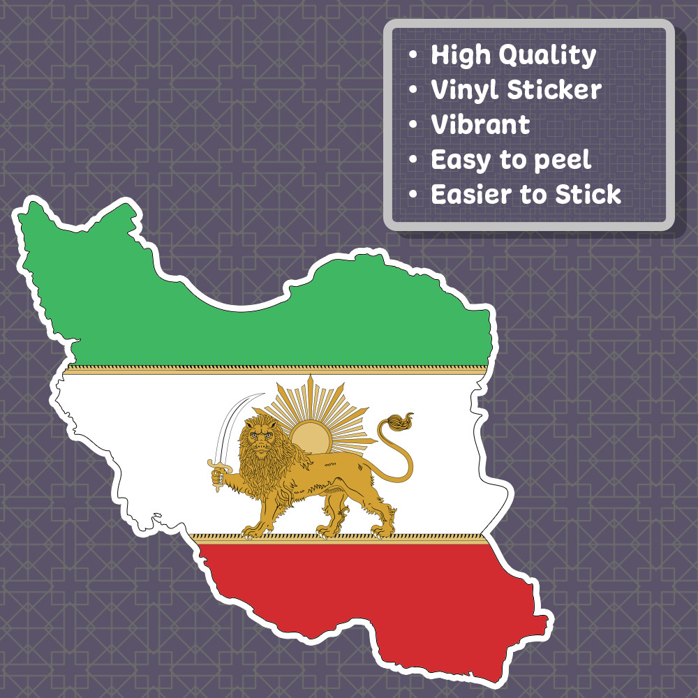 Persian Lion and Sun Iran Map Vinyl Sticker – Iran Flag Decal Waterproof Outdoor