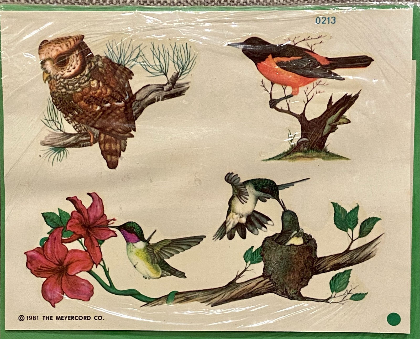 Vtg 1981 Meyercord Decal Art Decals Birds Hummingbird Owl Oriole Floral