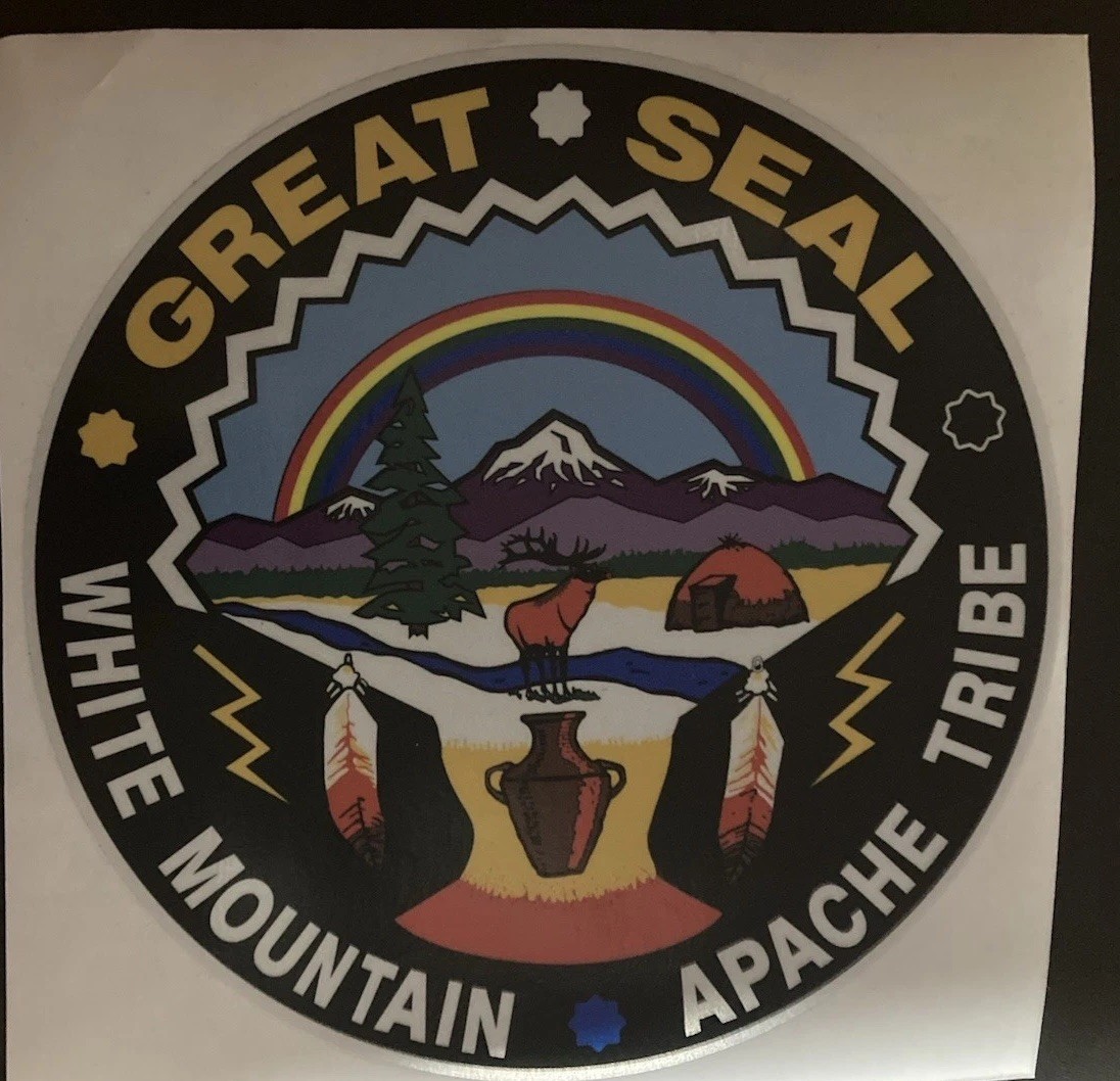 Reflective white Mountain Apache Tribal Seal sticker 8 Inches
