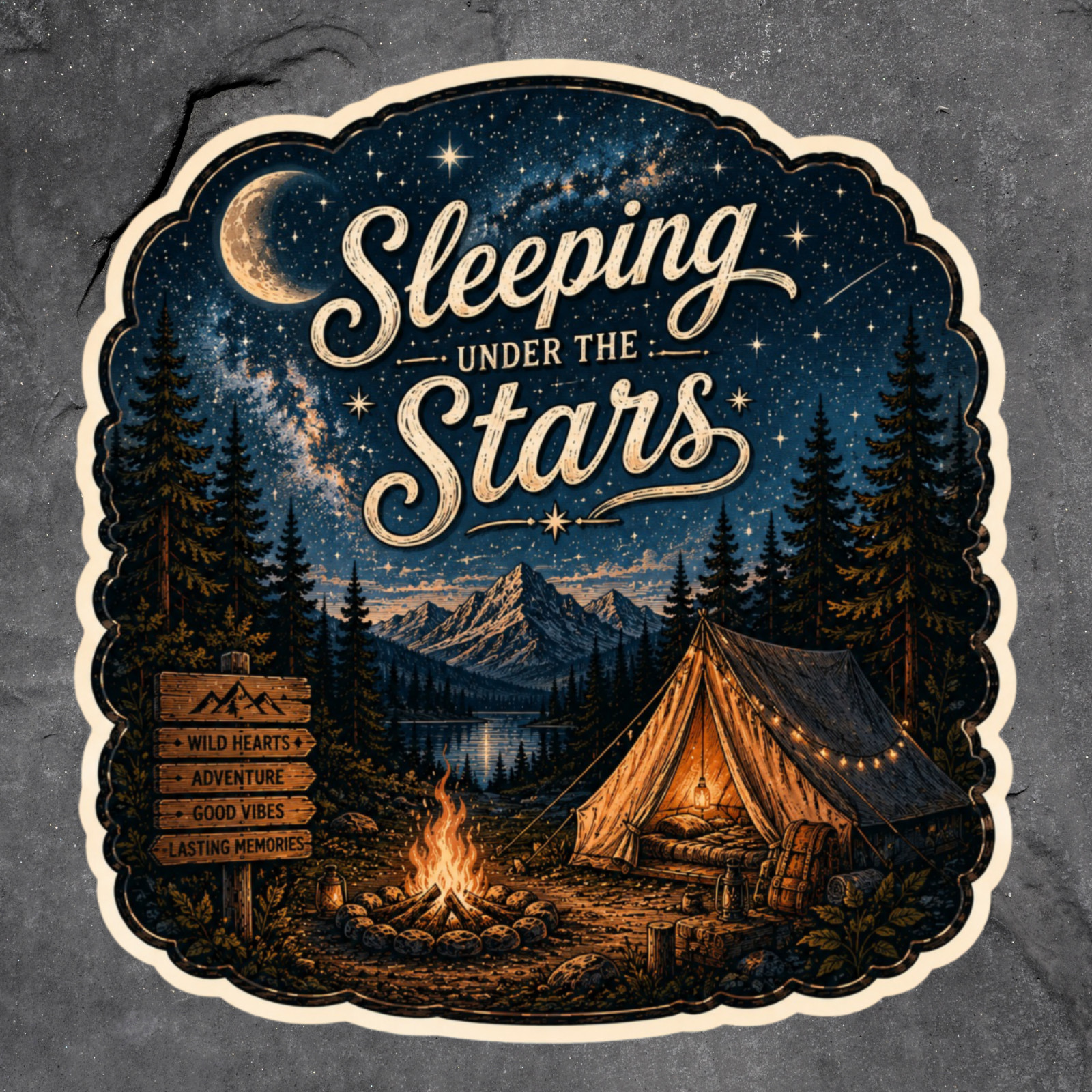 Camping Sticker Vinyl Decal Sleeping Under The Stars Campfire Adventure