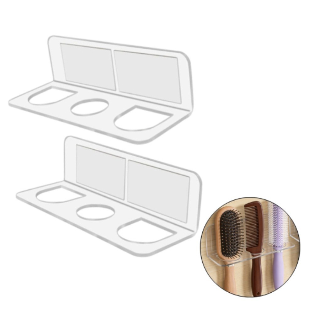 Acrylic Hair Brush Holder 2 Pack Wall Mounted Organizer with Three Open Slots