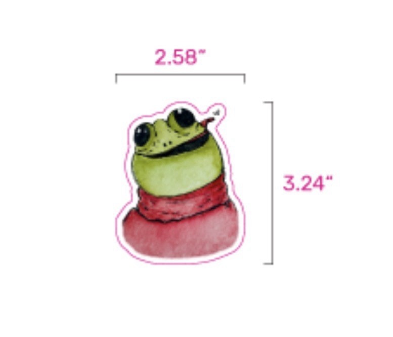 Hand Drawn & Painted Frog Sticker,Original Artwork, Waterproof Vinyl