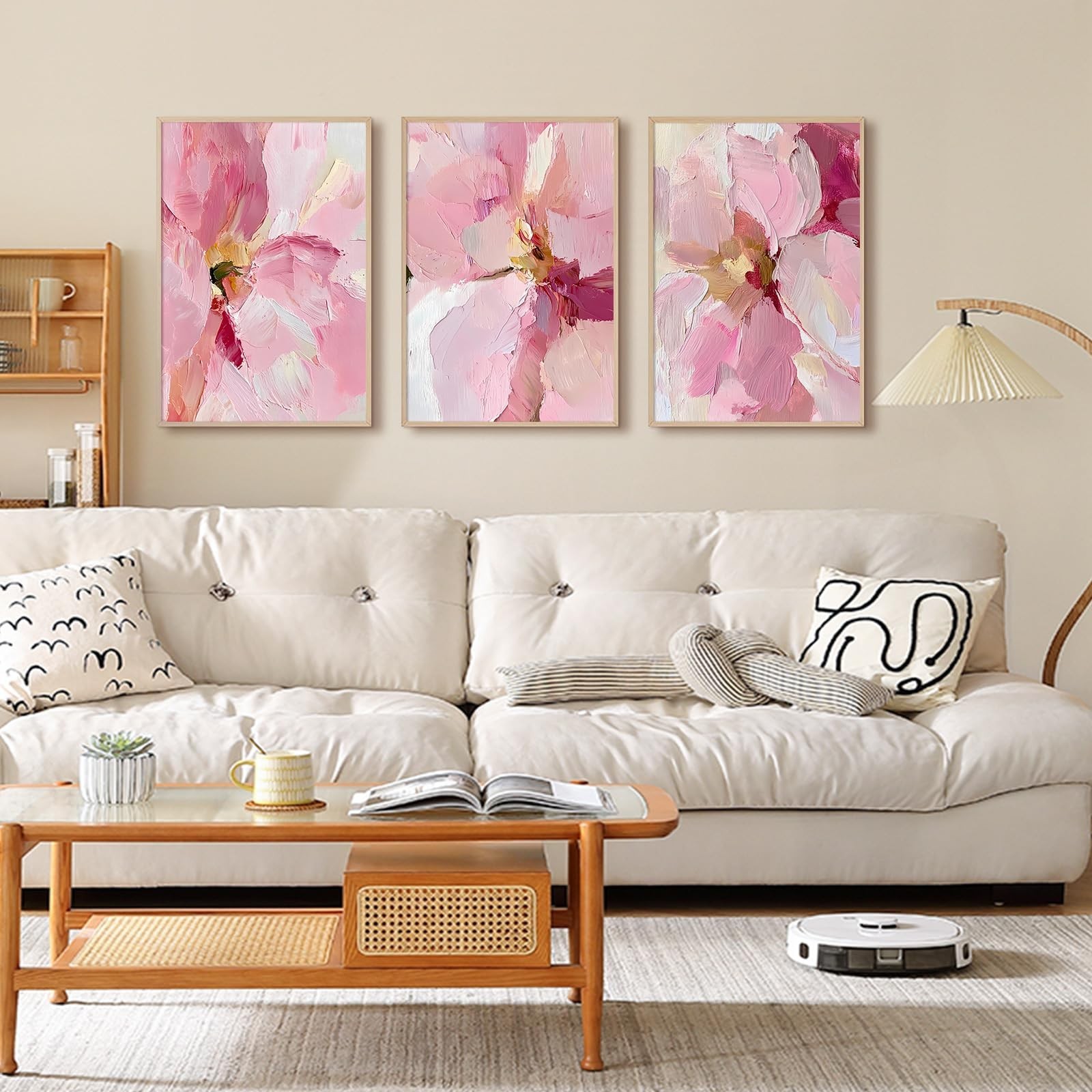Abstract Floral Wall Art Pink Flower Canvas Pictures Modern Wall Decor Blush …