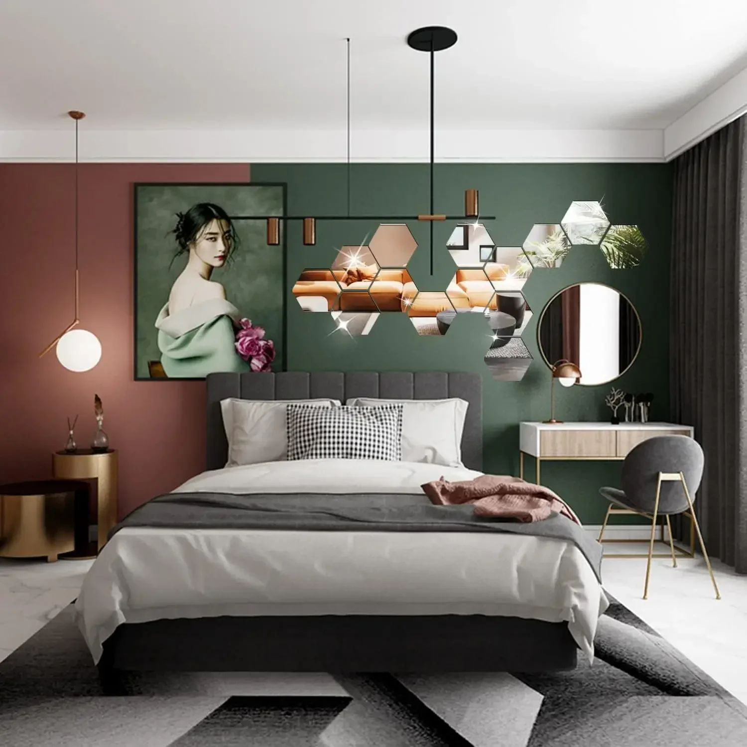 12pcs Hexagon Acrylic 3D Mirror Wall Sticker Home Decor Self-adhesive Mirror