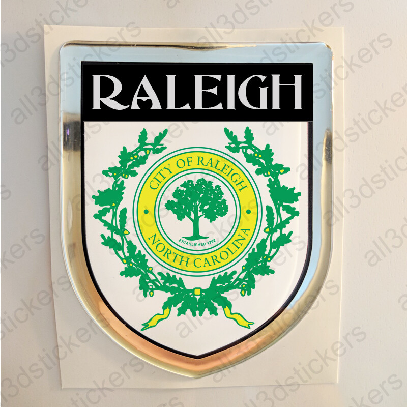 Raleigh USA Sticker Seal Resin Domed Flag United States 3D Shield Stickers