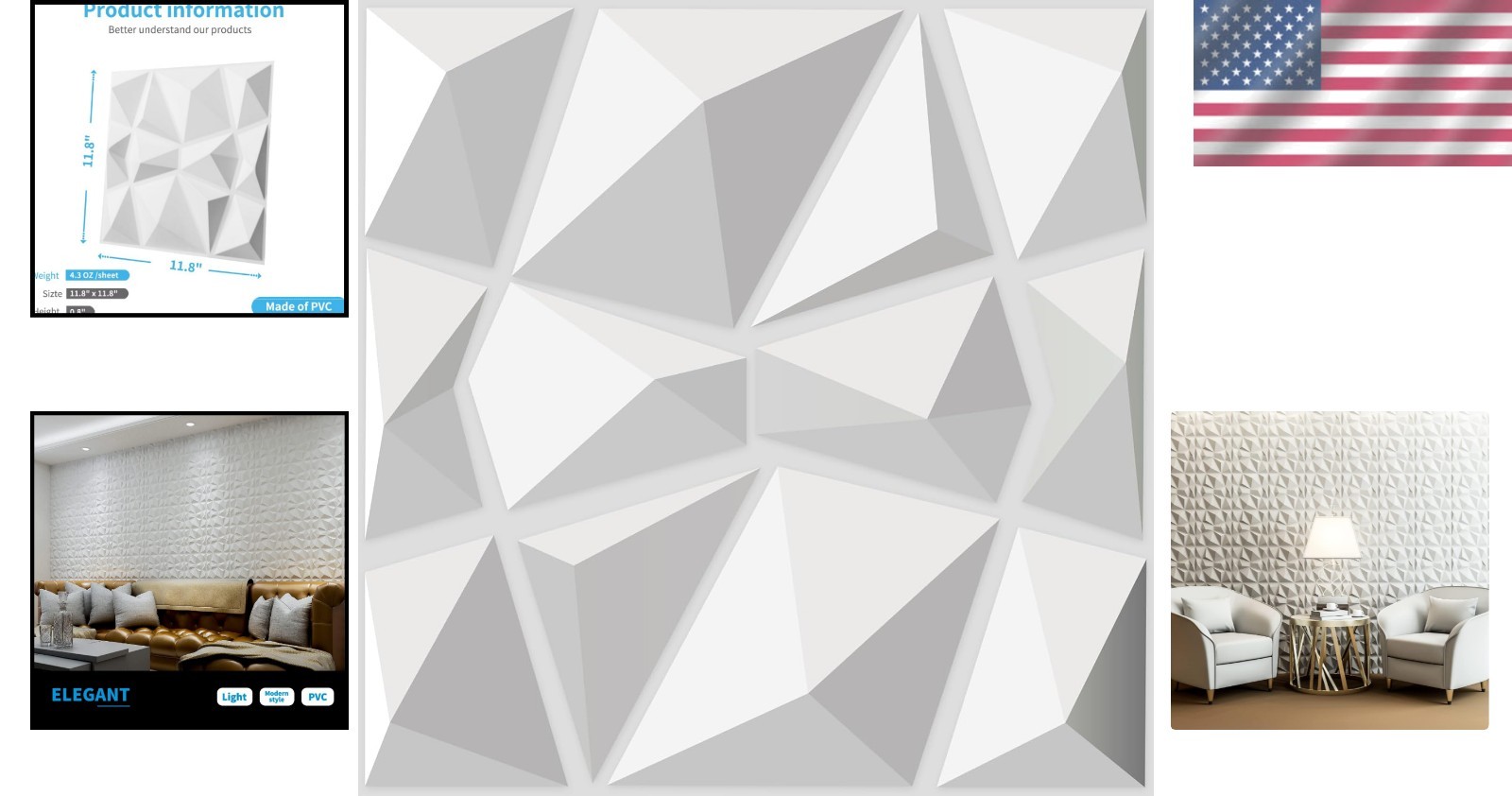 Lightweight Fire-Resistant 3D Wall Panels in Modern Diamond Design, 33-Pack