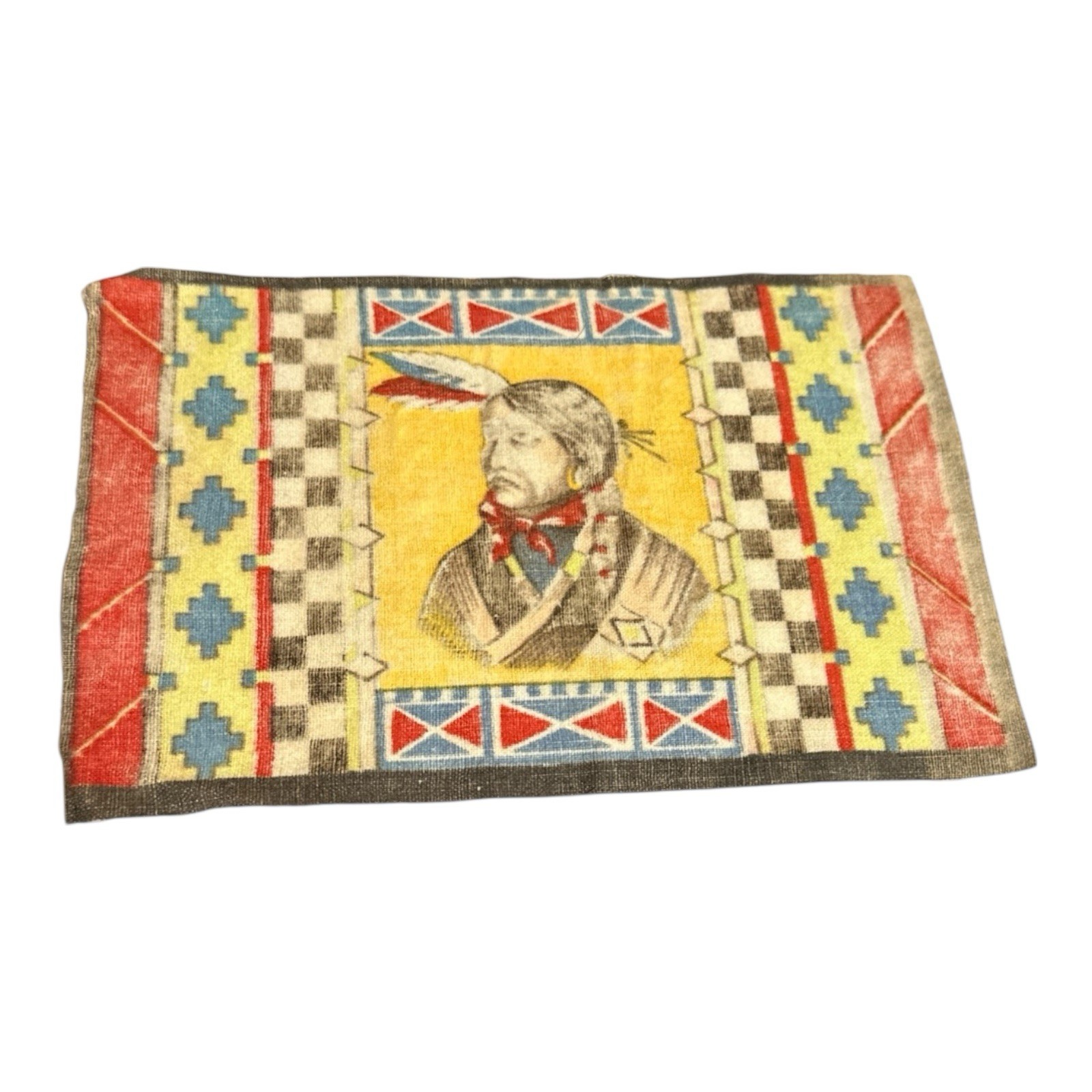 (1) Rare B12 1910s Tobacco Felt – Native Chief, Checkered Border & Bold Yellow