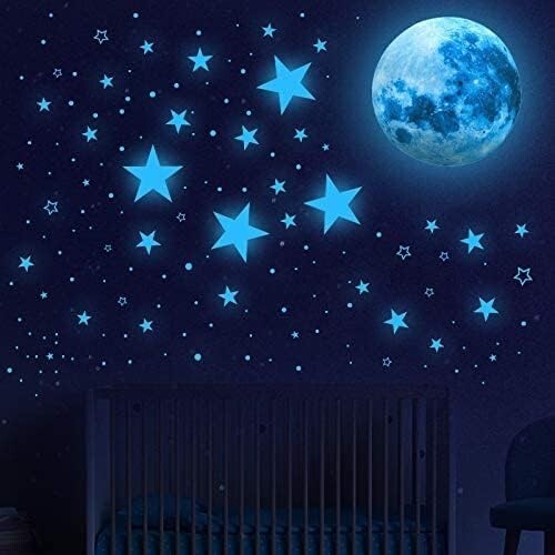 Sky Blue 1008Pcs Glow-in-the-Dark Stars & Moon Wall Stickers – Safe for Kids