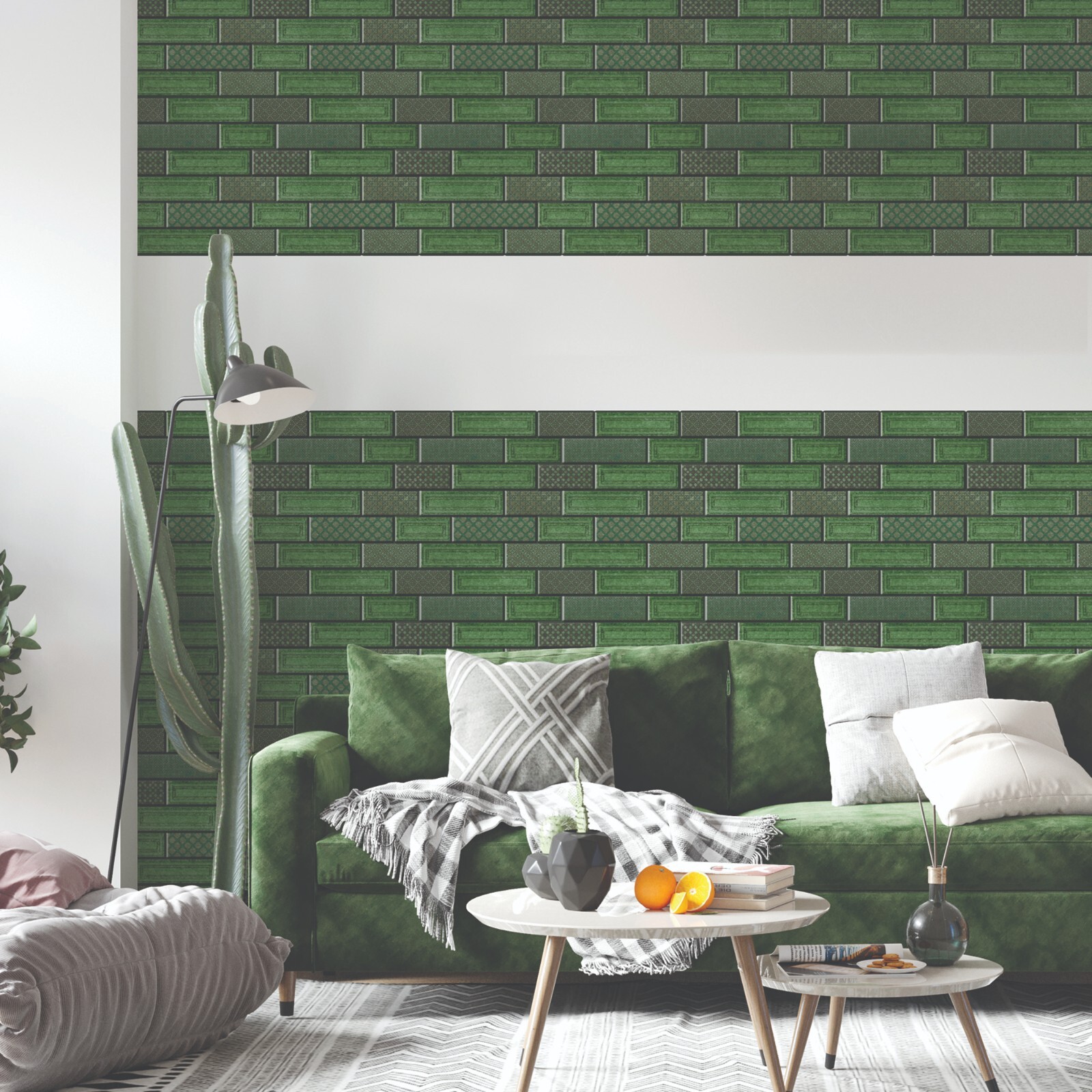 Vintage 3D PU Peel and Stick Tile | Green Subway Stick on Tile, Self Adhesive