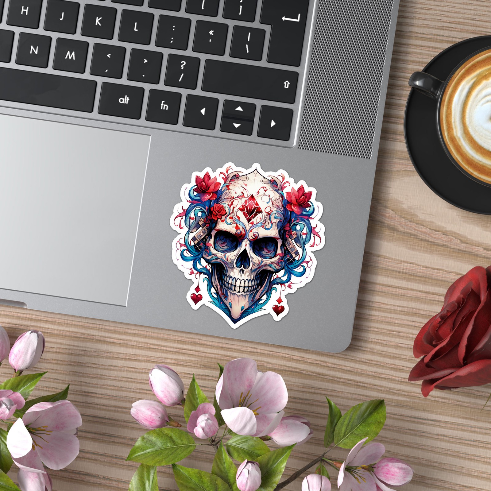 Skull Hearts Roses – Vinyl Decal Sticker – Car Window Laptop – ebn11592