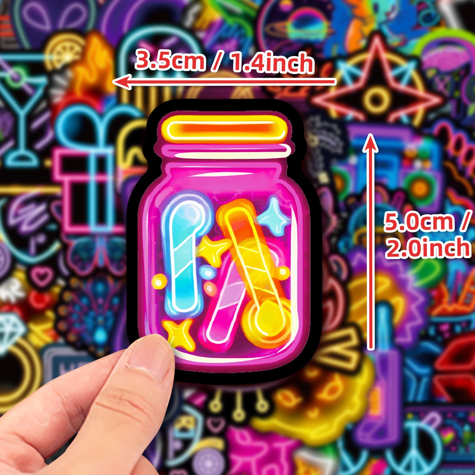 50pcs Waterproof Vinyl Stickers Variety Neon Style Luggage Phone Laptop Fridge