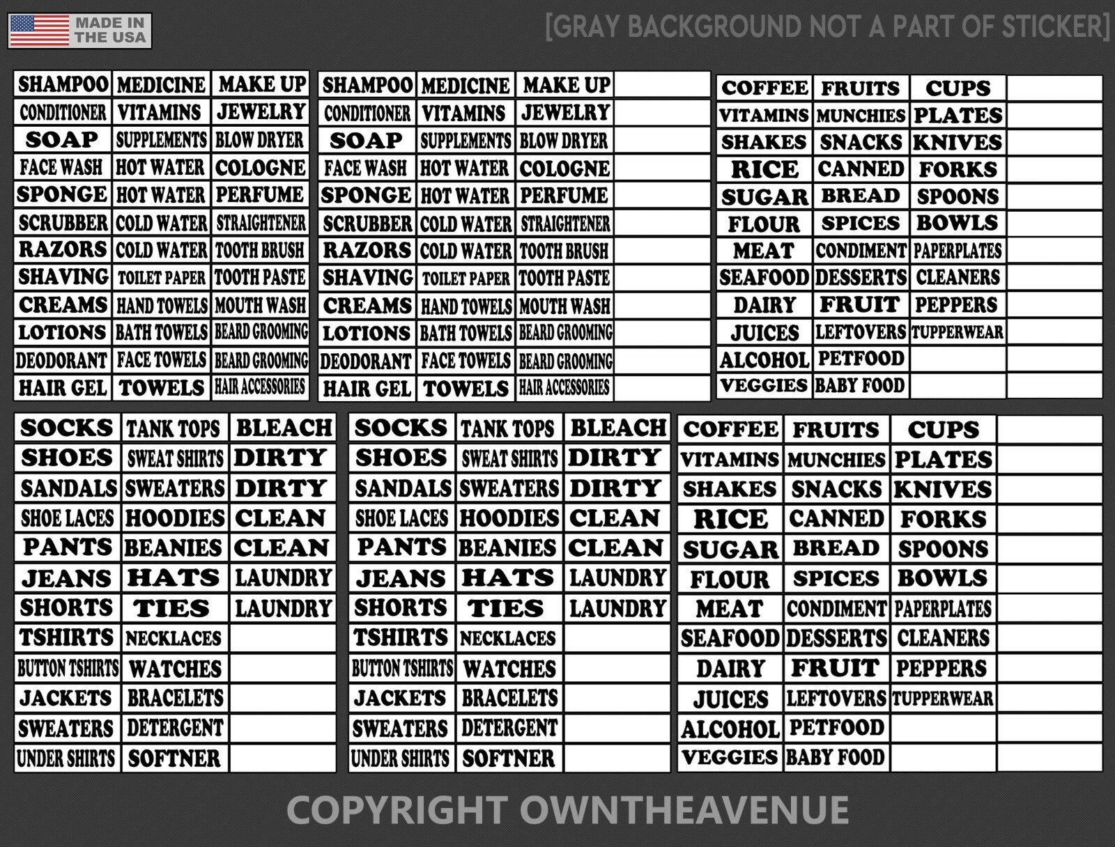 Home Household Organizer Sticker Labels 240 PCS Kitchen,Bedroom, Bathroom Decals