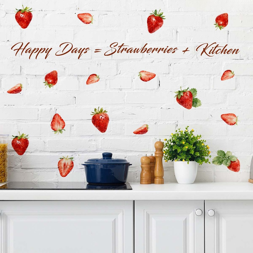 DIY Strawberry Wall Stickers PVC Decals for Kitchen Bedroom Living Room 60x30cm