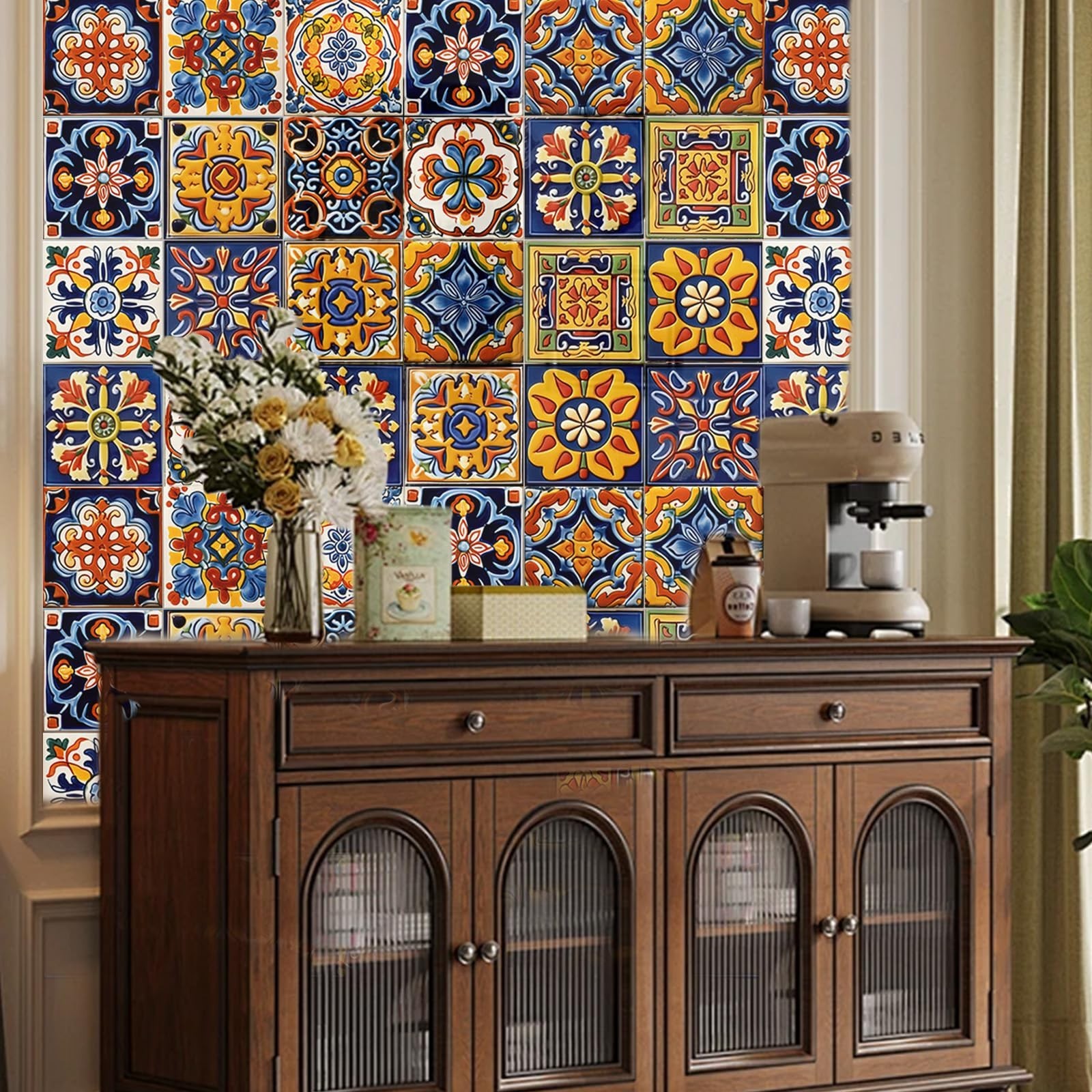 48Pcs Peel and Stick Tile Stickers, Moroccan Wall Decals for Kitchen & Bathroom