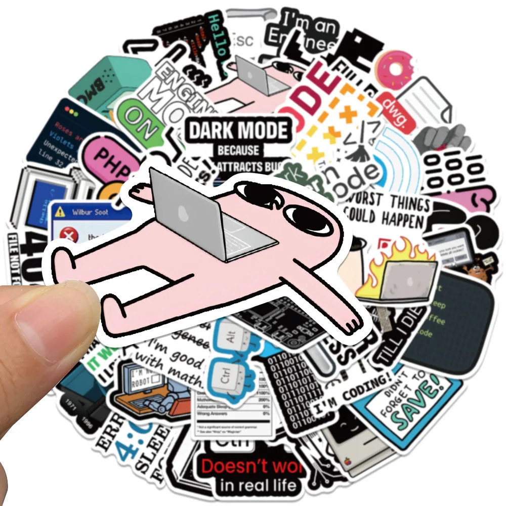 50 Pcs Nerd Stickers for Tech Junkies and Meme Lovers