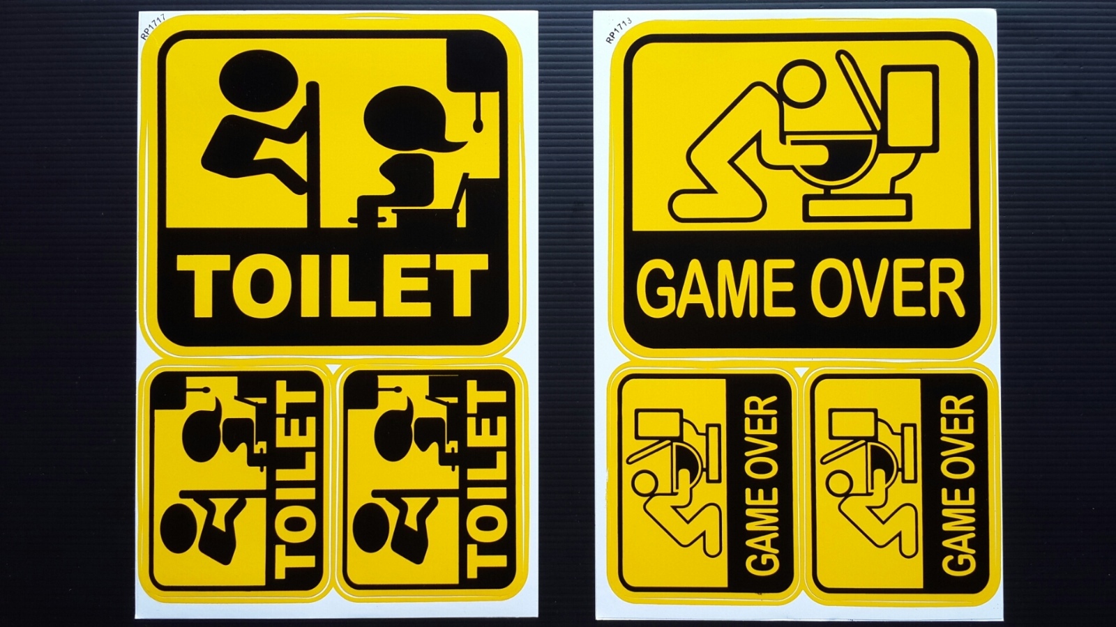 6 pc Game over toilet & Funny toilet sign wall entrance Decal Stickers Sheet
