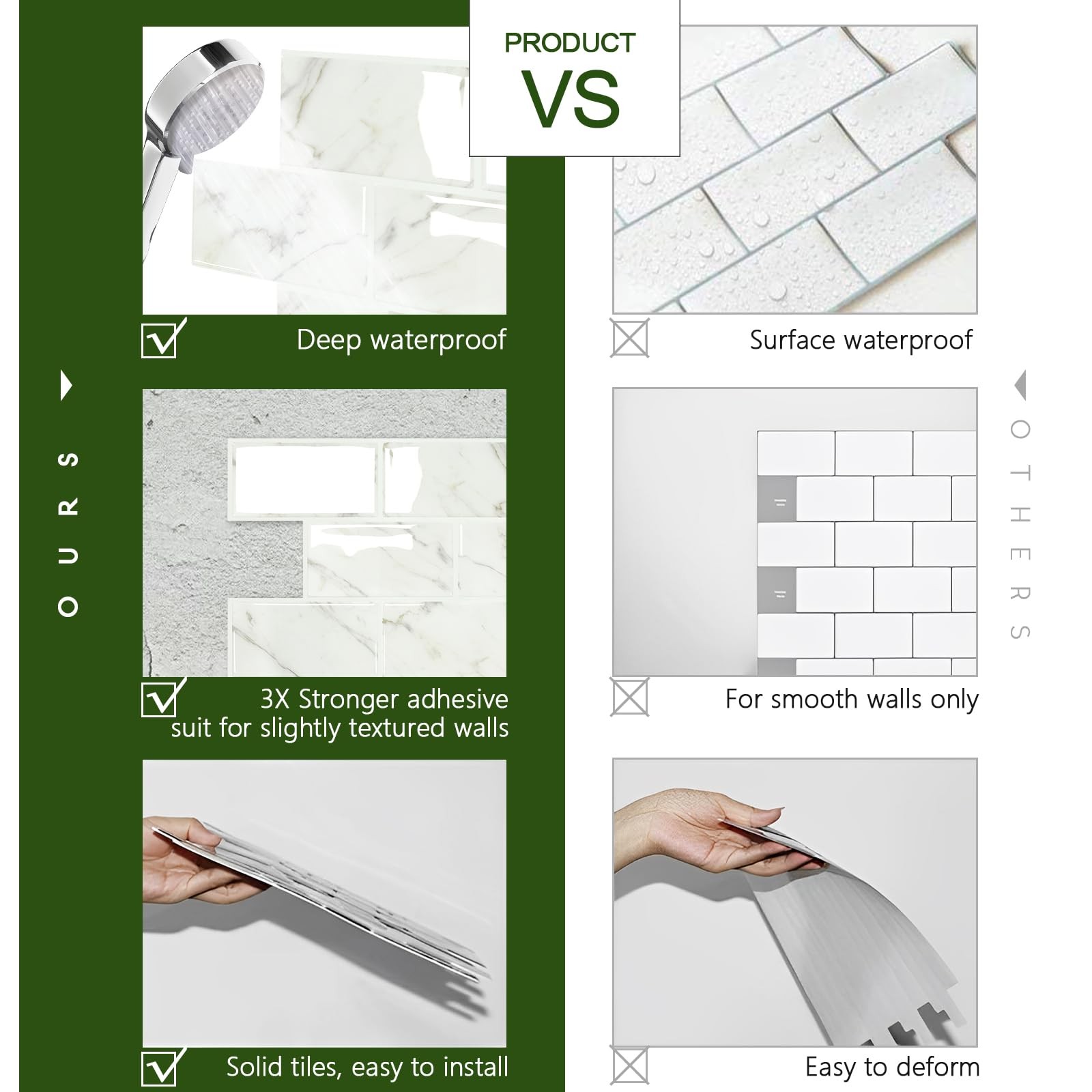 10-Sheet Subway Tile Peel and Stick Backsplash, Self Adhesive Vinyl Wall Tile…