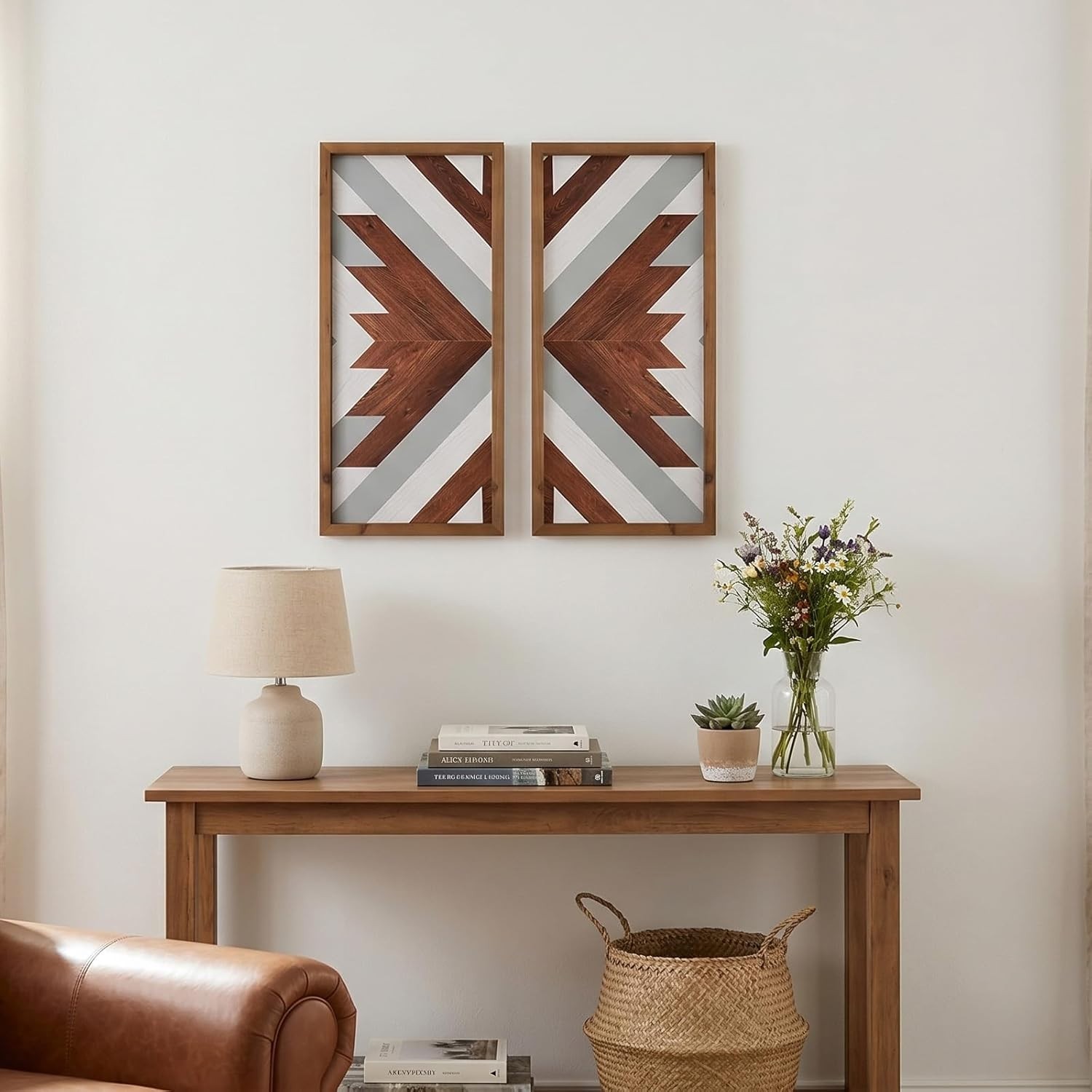 Rustic 2Pcs Aztec Wall Decor – Geometric Vintage Art for Modern Homes