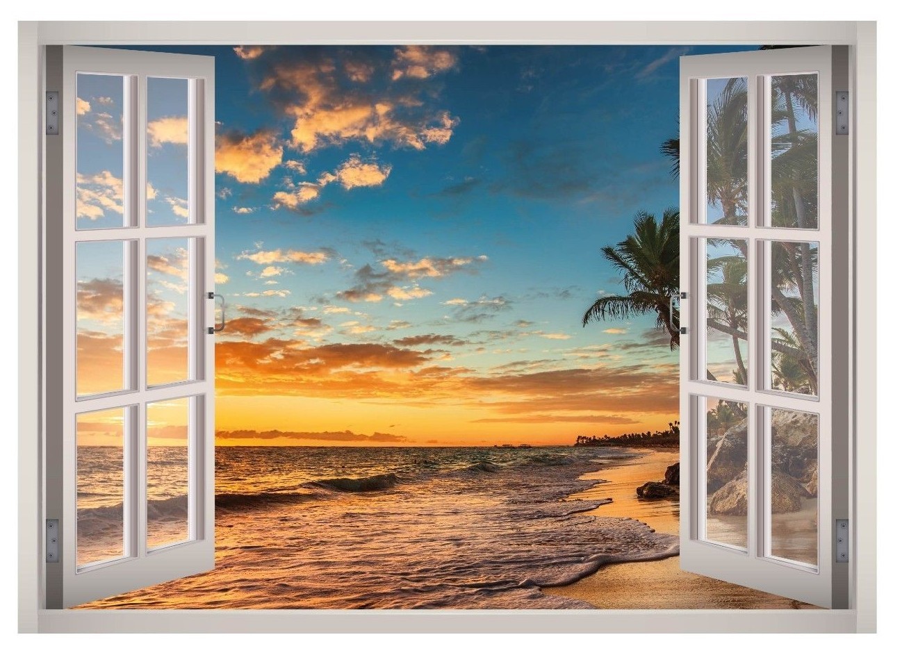 Paradise Beach Sunset Window 3D Wall Decal Art Mural Decor Canvas Vinyl W168