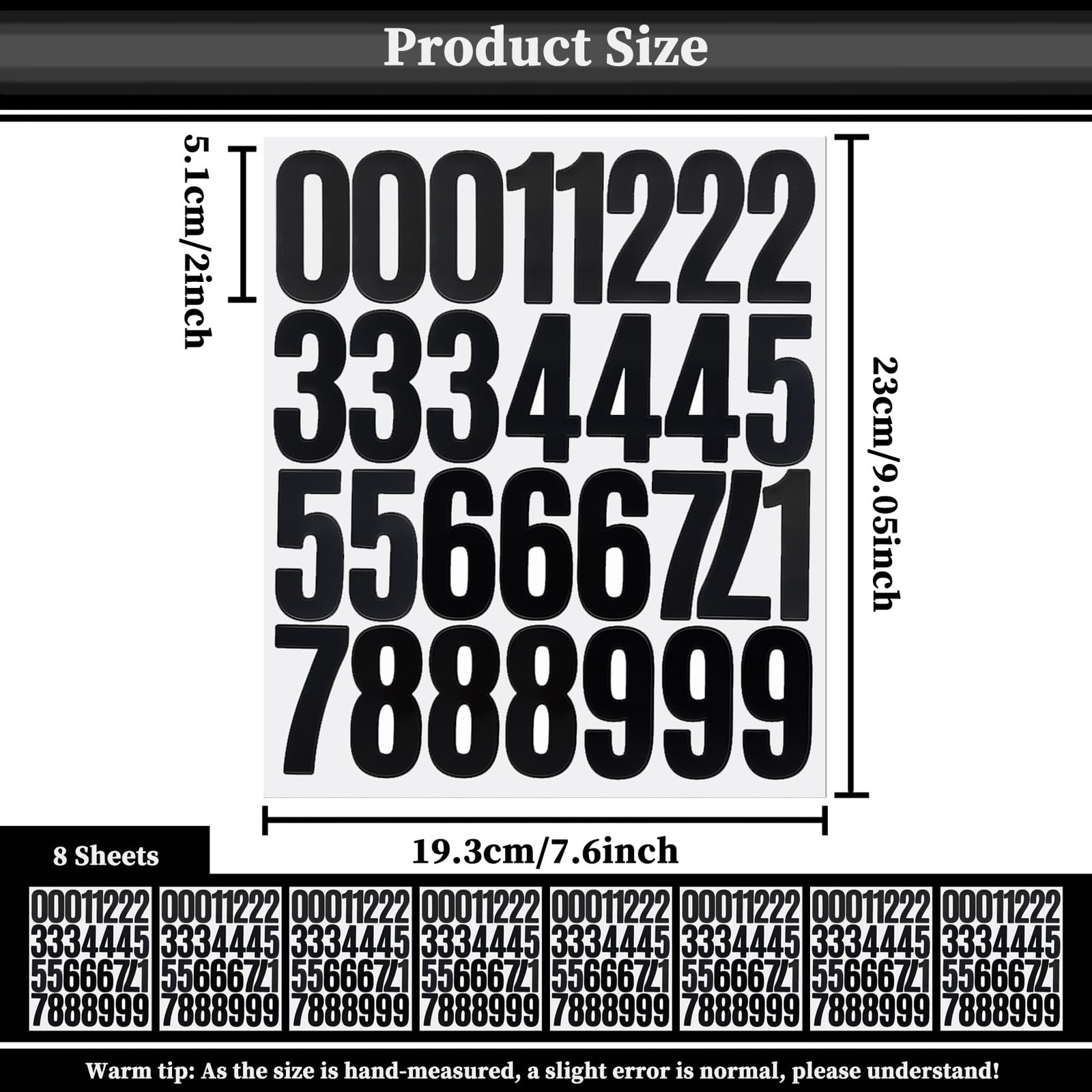 240 Numbers,2-Inch Self-Adhesive Vinyl 0-9 Number Decals 2 INCH, Black