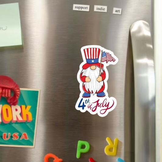 July 4th Gnome Die Cut Glossy Fridge Magnet
