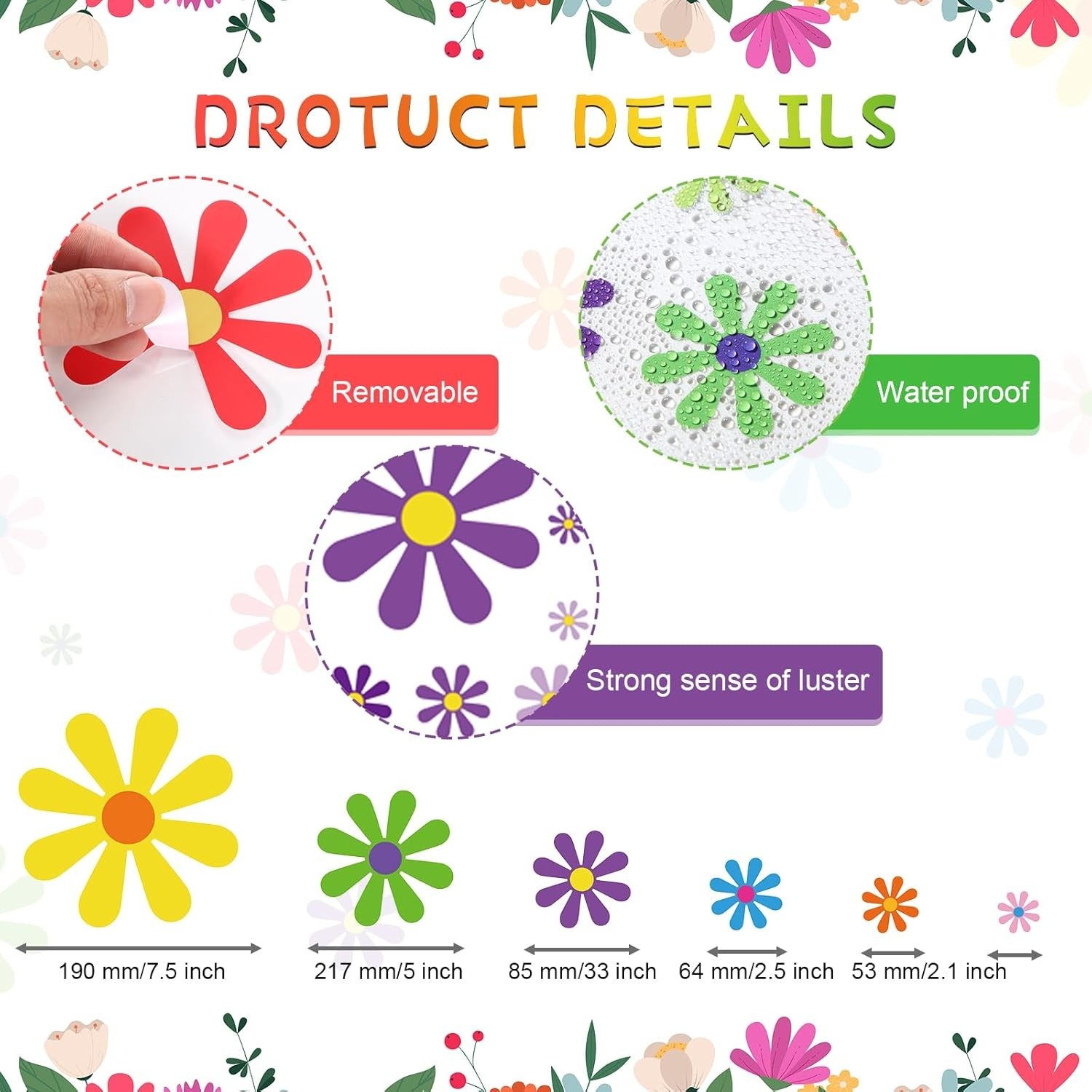 12 Sheets Daisy Stickers 130 Pcs Flower Car Decals Self Adhesive Vinyl Retro But