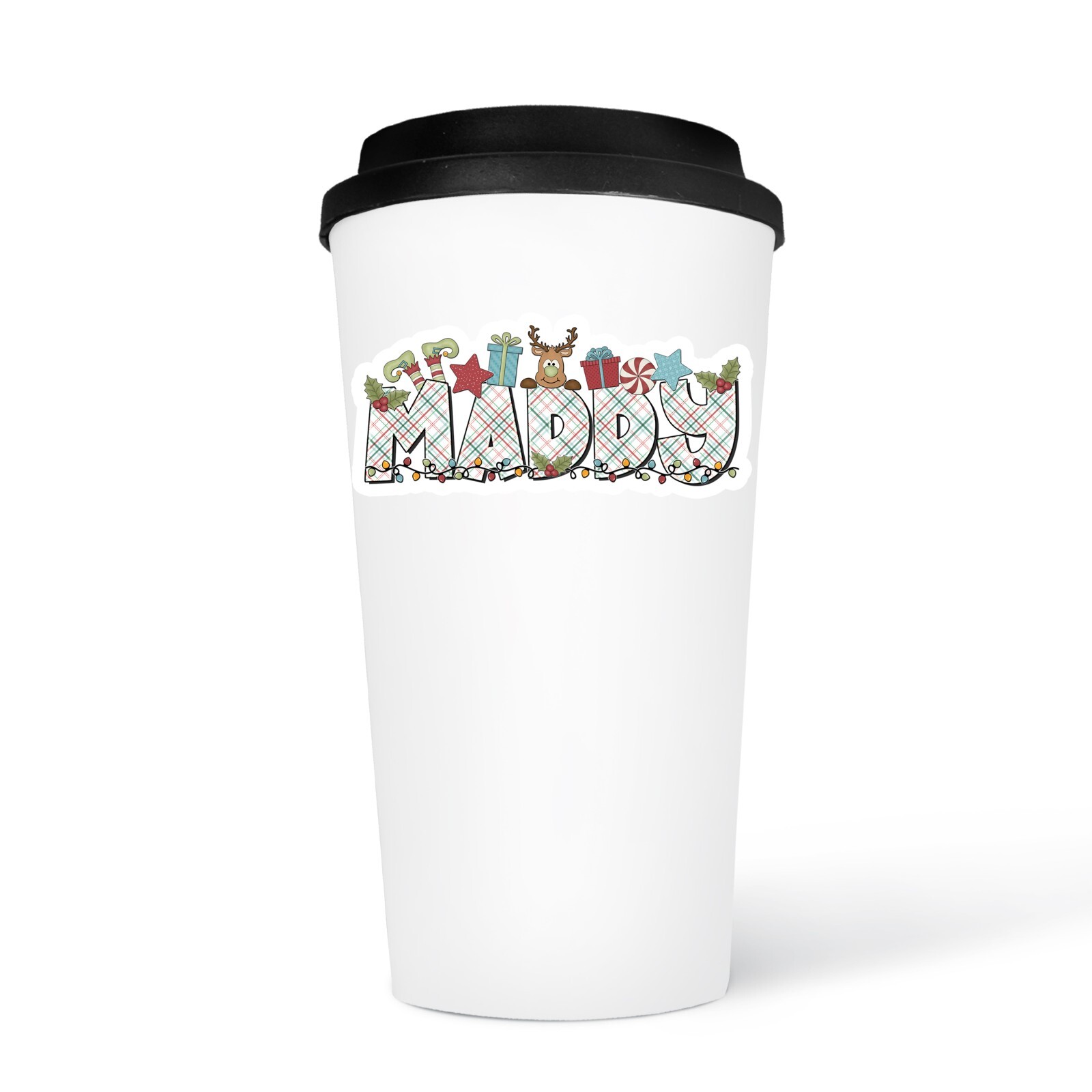 Custom Christmas Name Sticker Festive Holiday Design Gift Tag Vinyl Decal
