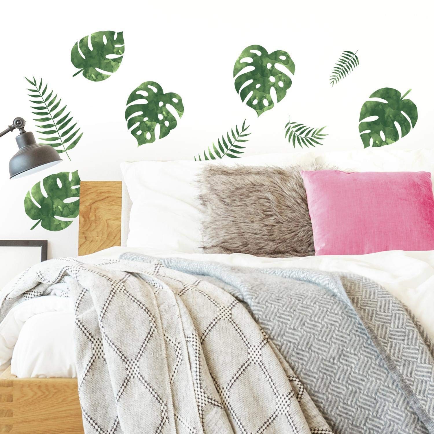 RMK3655SCS Palm Leaves Peel and Stick Wall Decals Green 4 Sheets 9 inches x 1…